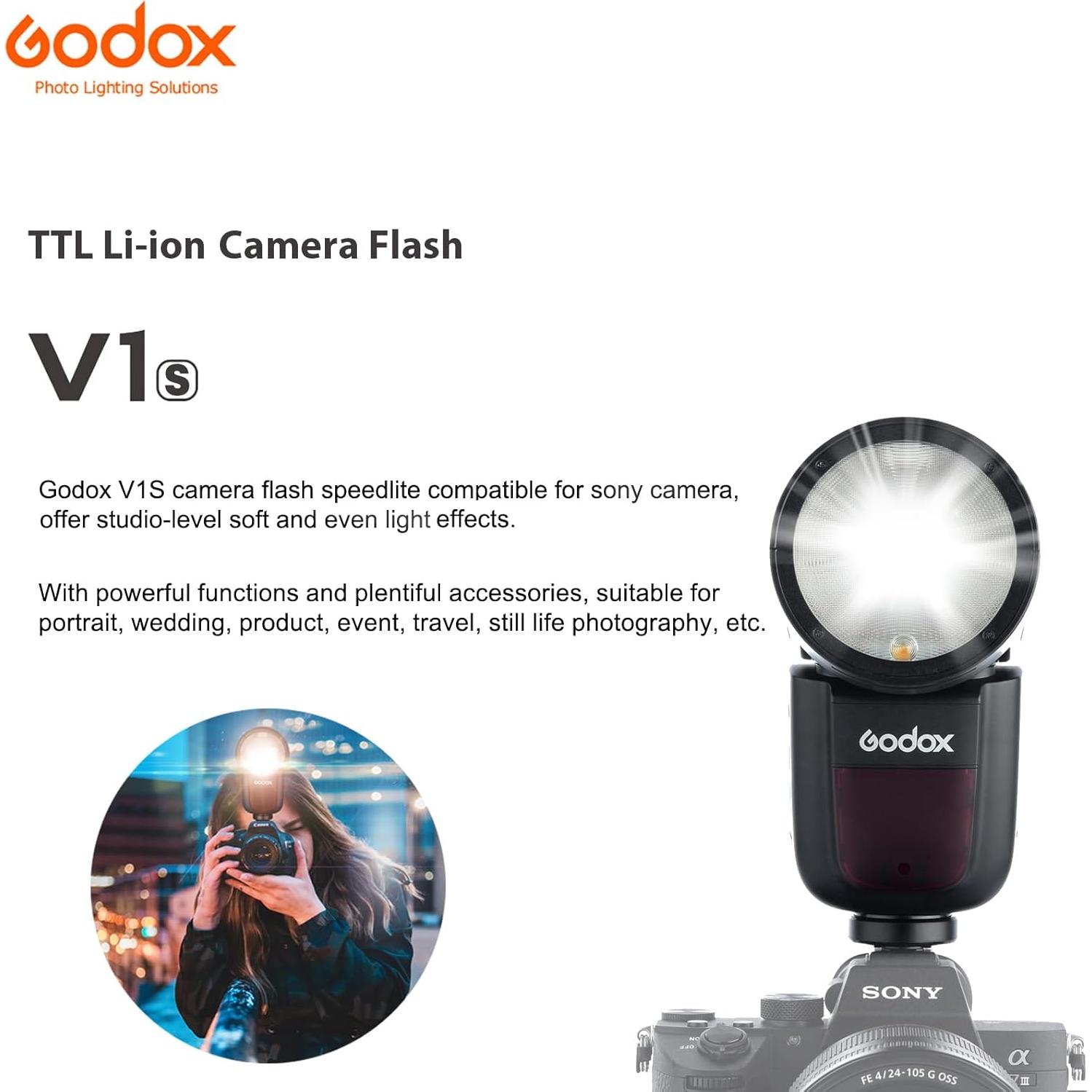 Flash Godox V1S para Sony, 76Ws, TTL, HSS 1/8000s