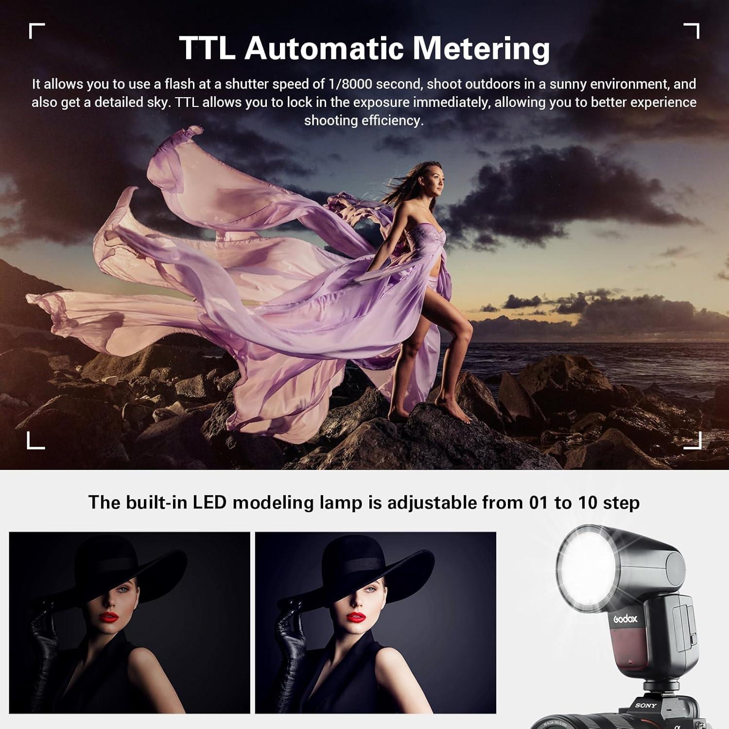 Flash Godox V1S para Sony, 76Ws, TTL, HSS 1/8000s