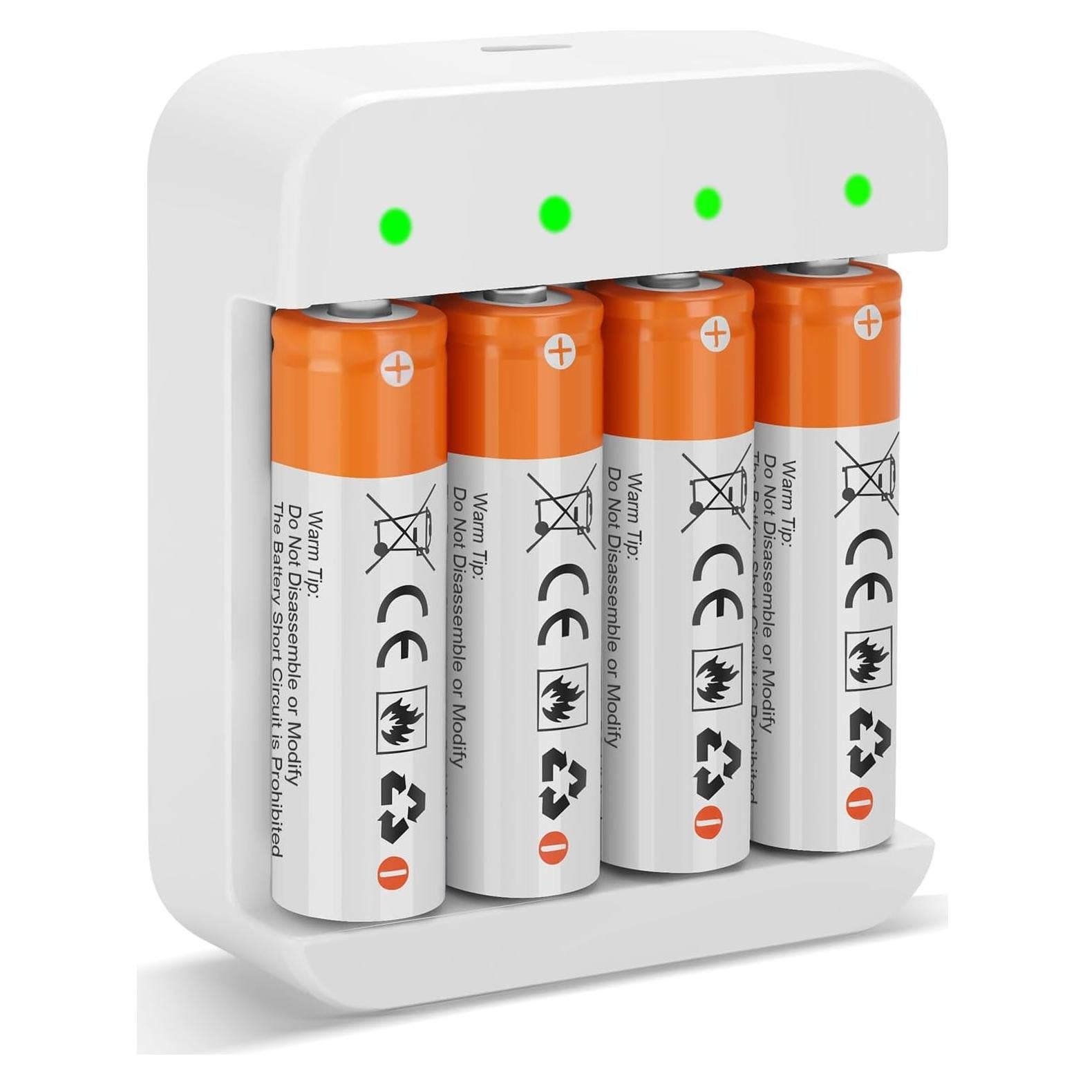 Paquete de 4 Baterías Recargables AA Litio 2600mWh con Cargador