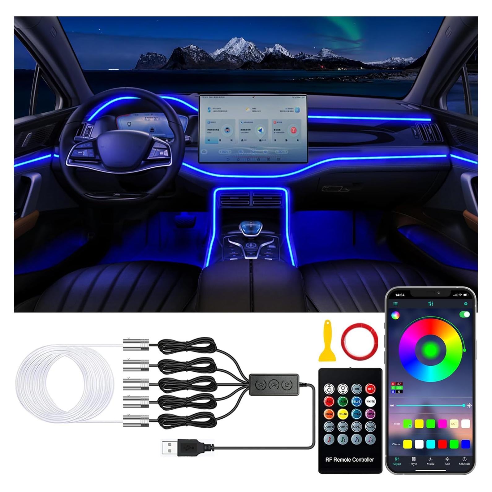 Luces LED Jushope para coche 5 en 1 RGB 600 cm control remoto