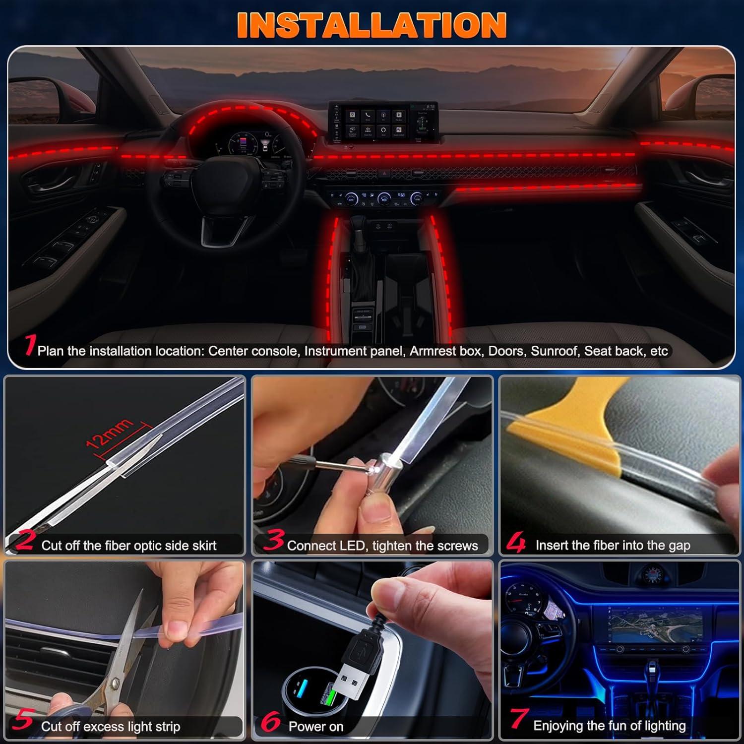 Luces LED Jushope para coche 5 en 1 RGB 600 cm control remoto