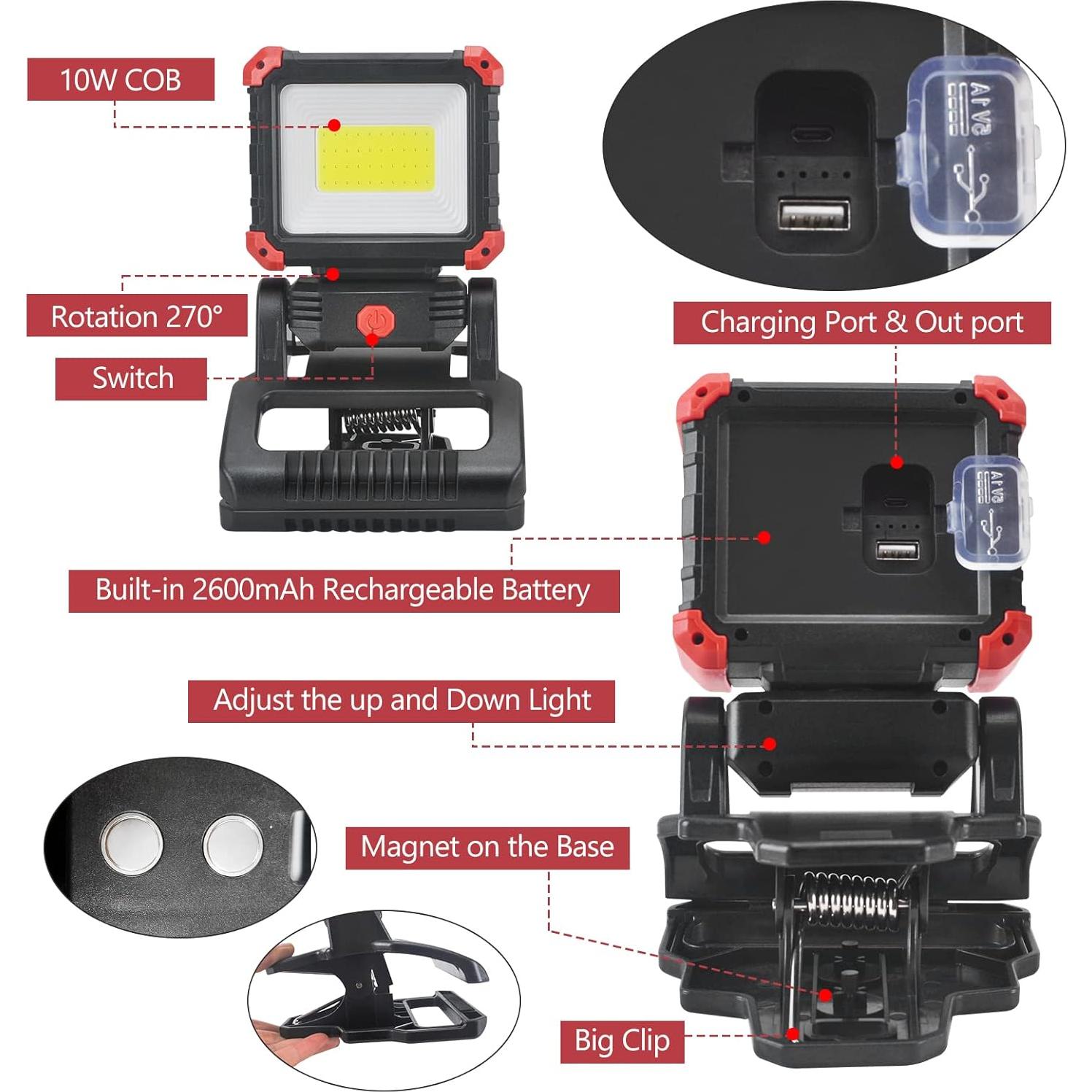 Luz de Trabajo LED COB Tresda 2100 Lúmenes Recargable