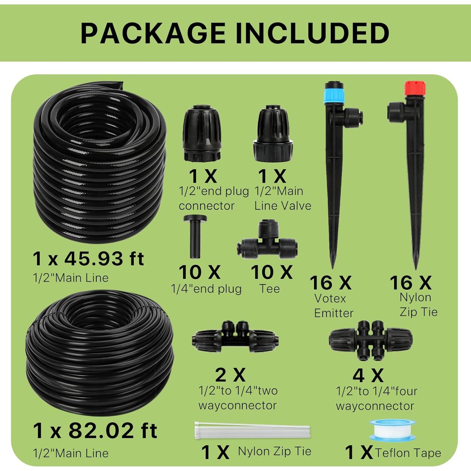 Sistema de Riego por Goteo Vatony 128FT con Conectores Rápidos