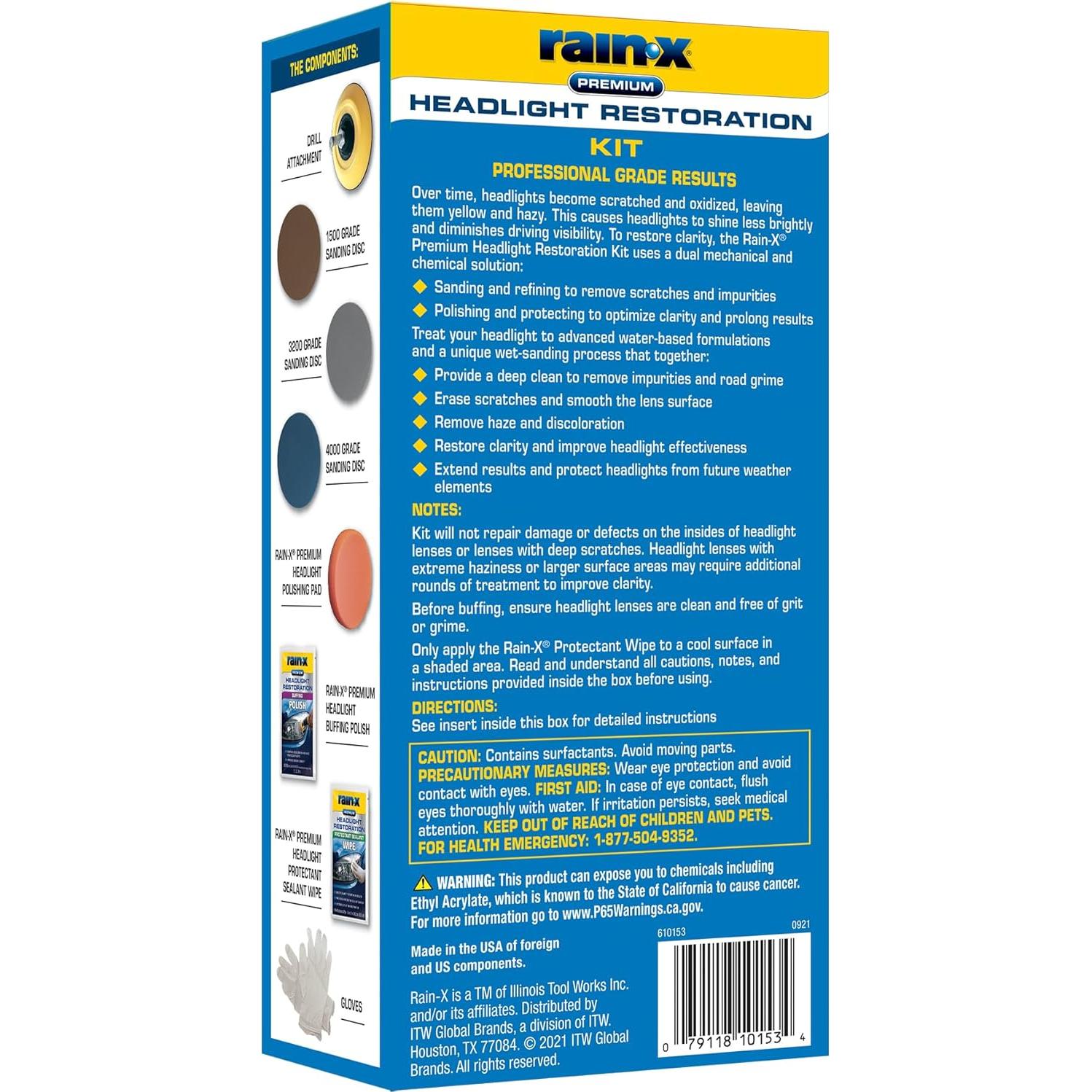 Kit de Restauración de Faros Rain-X 610153 - Limpiador y Pulidor