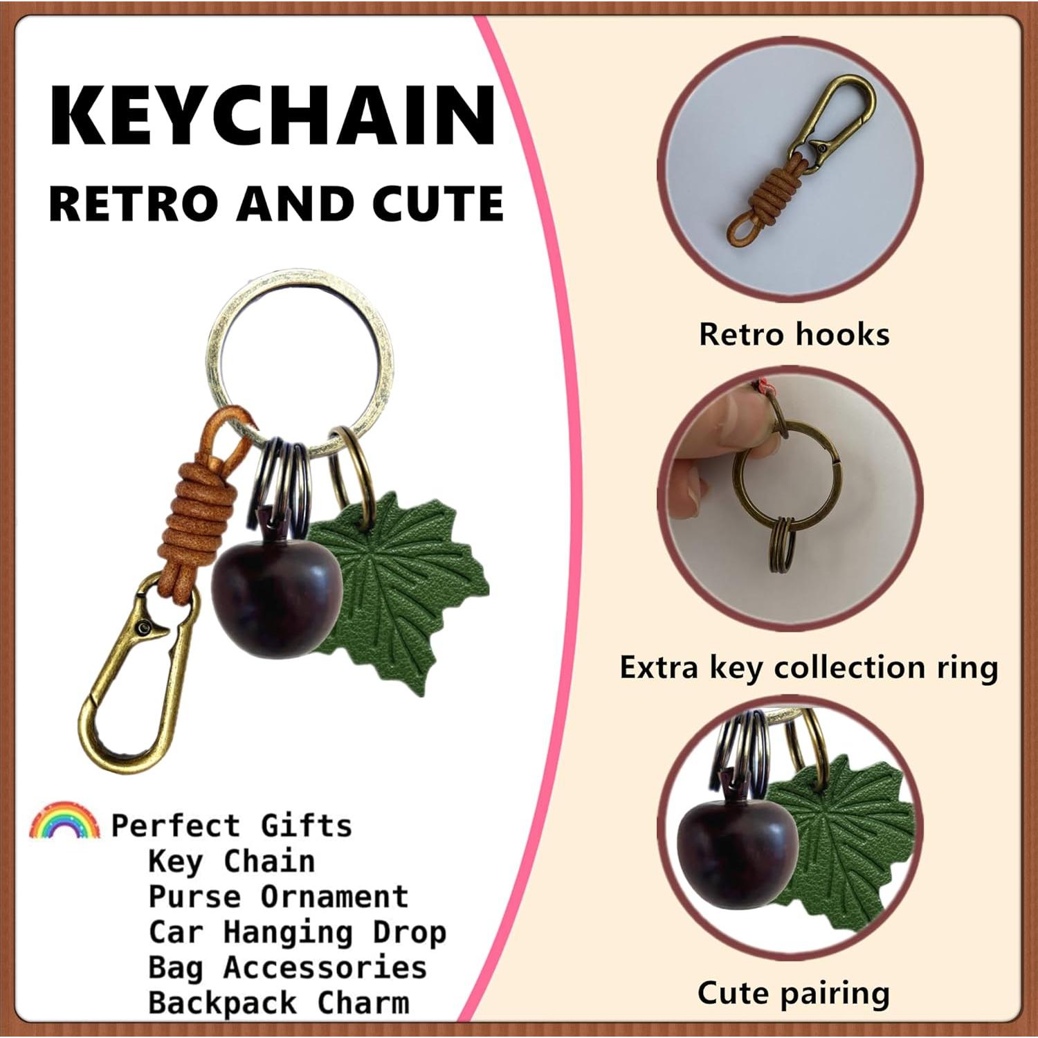 Llavero de Fruta de Cuero Retro para Mujer - Colgante de Manzana