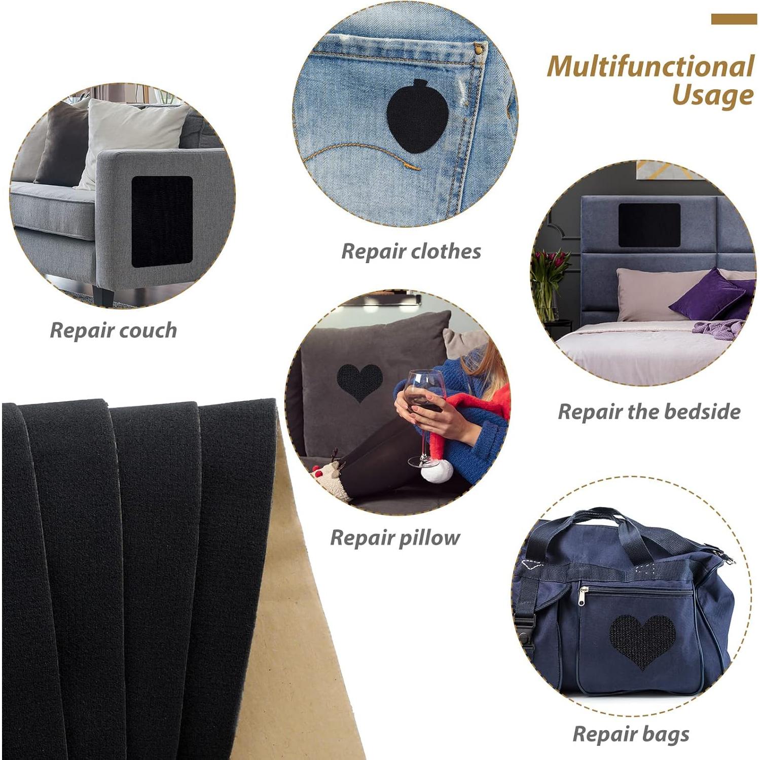 6 Piezas Parche Autoadhesivo Terciopelo Janinka 30x20cm Negro