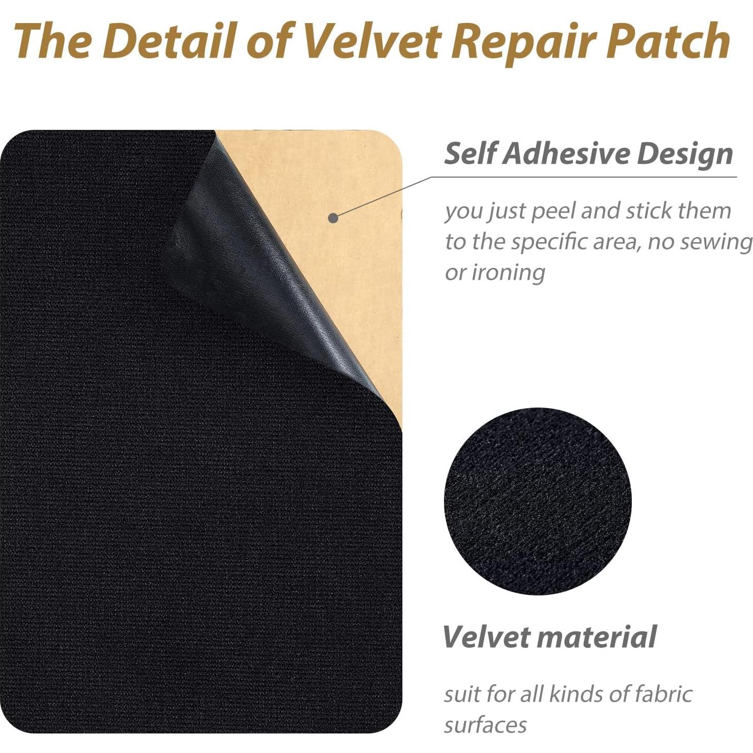 6 Piezas Parche Autoadhesivo Terciopelo Janinka 30x20cm Negro