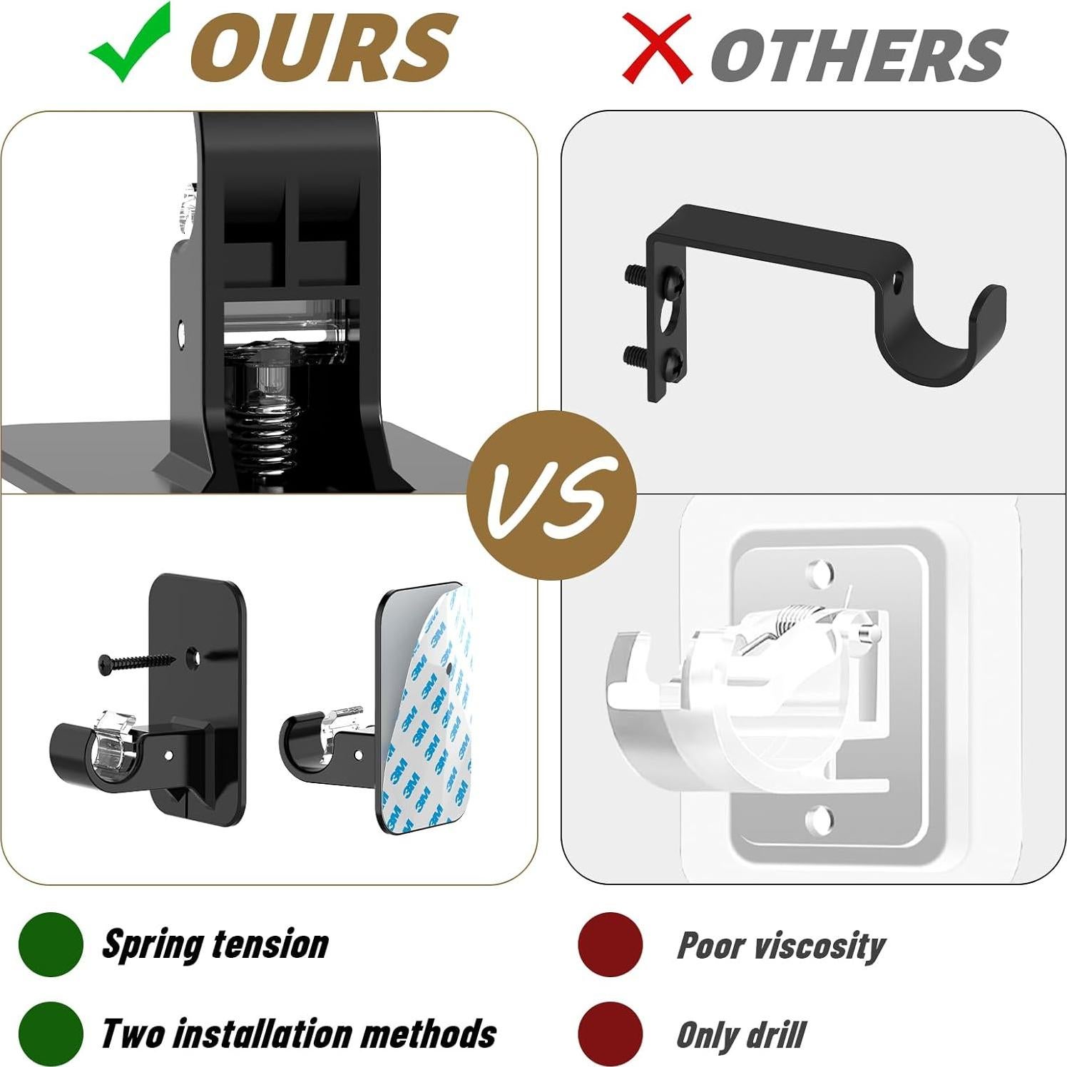 Soportes autoadhesivos para varillas de cortina 3M, 2 piezas, negro