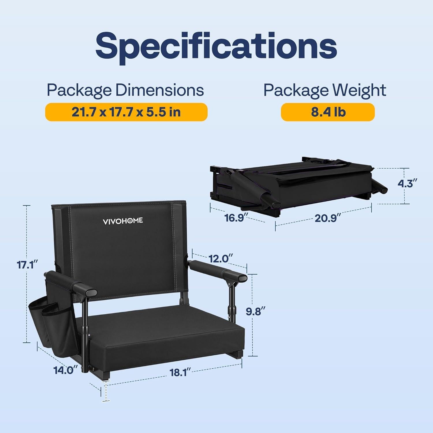 Asiento de Estadio VIVOHOME Plegable con Soporte y Cojín