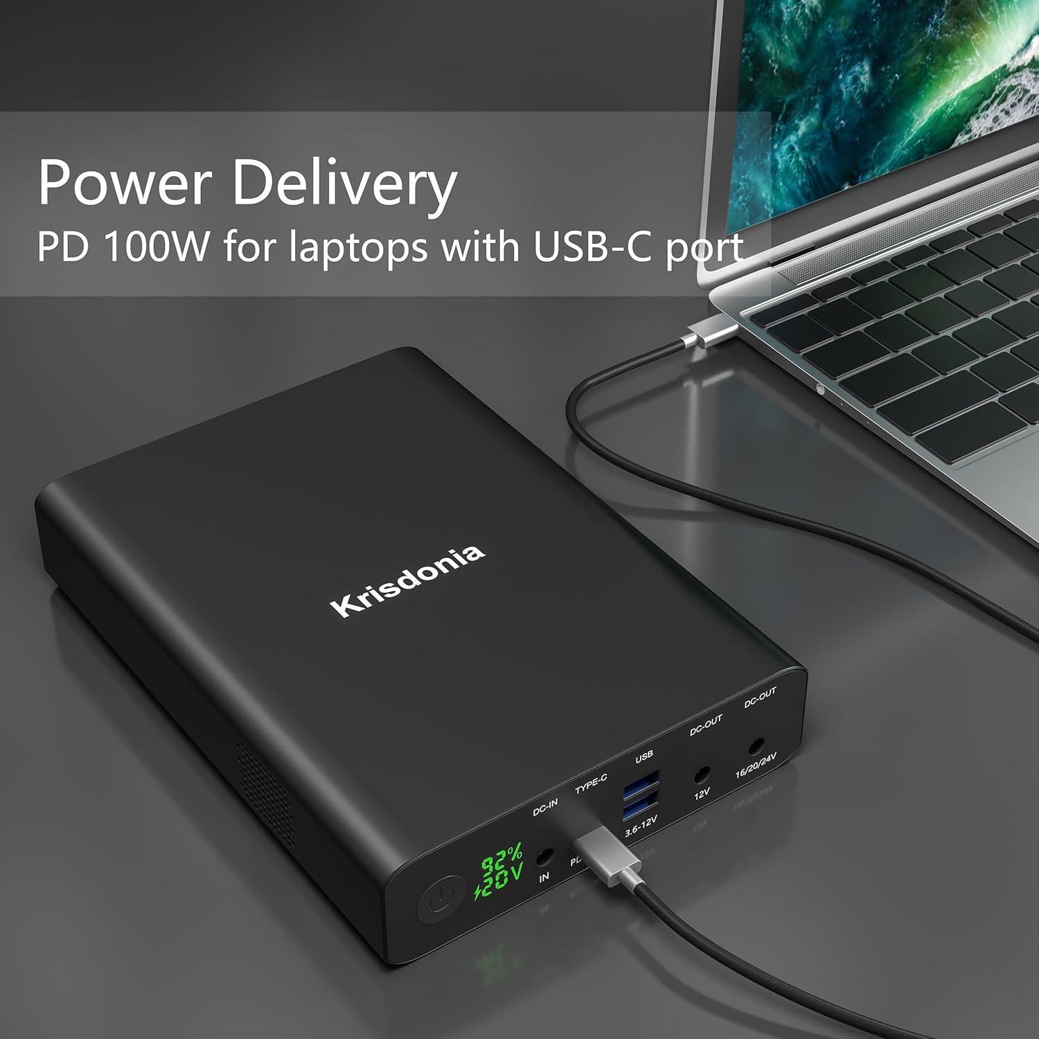 Banco de Energía Krisdonia 100W 64000mAh USB-C PD Carga Rápida