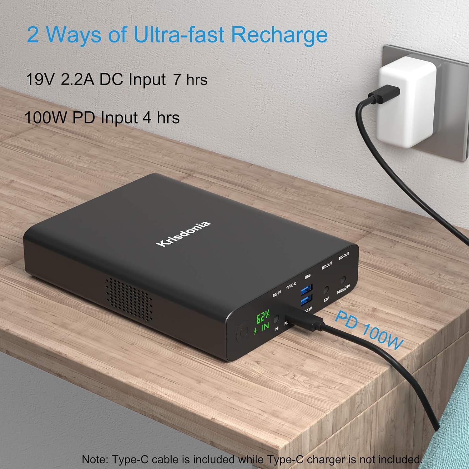 Banco de Energía Krisdonia 100W 64000mAh USB-C PD Carga Rápida