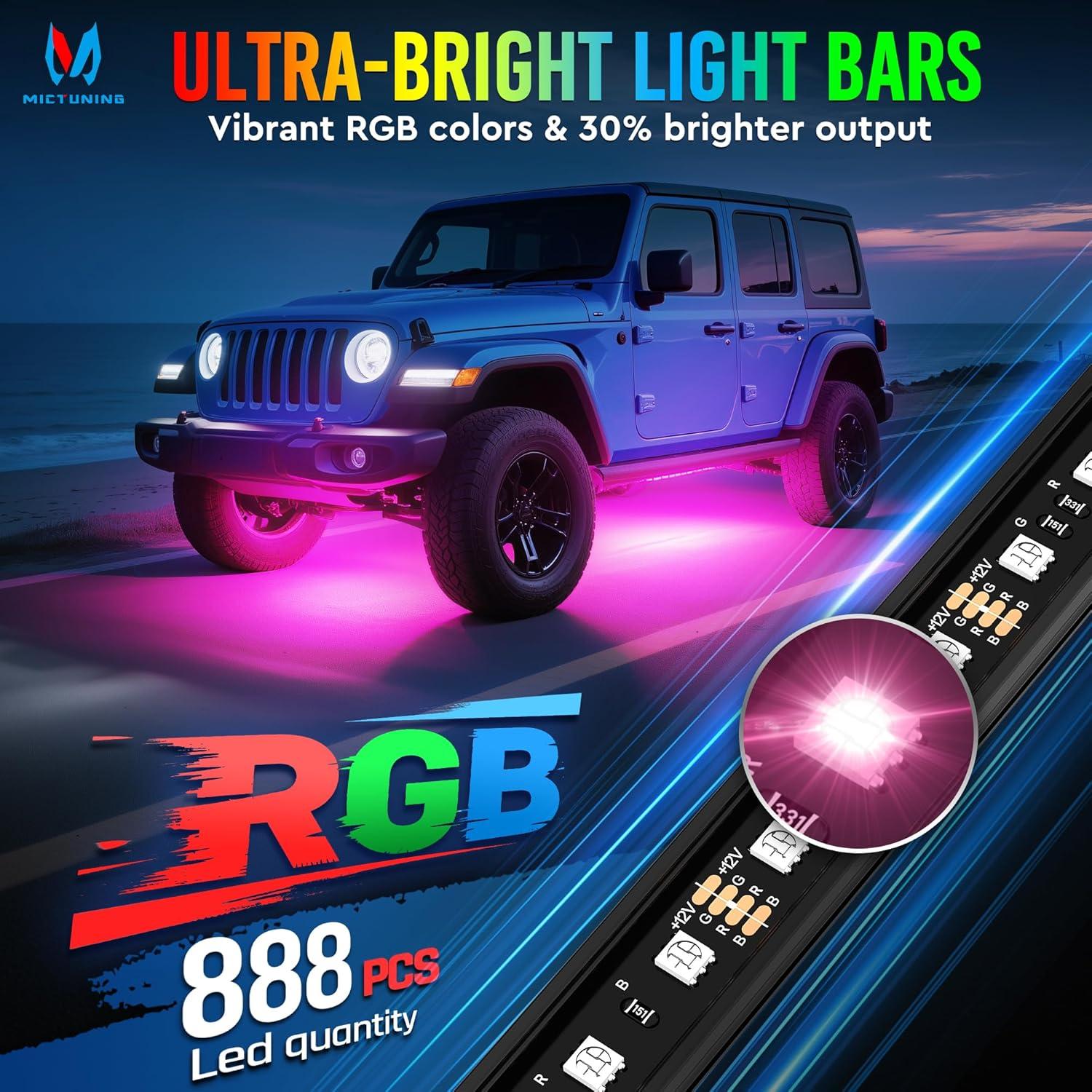 Barra de Luz LED RGB MICTUNING U8 con Control Remoto Doble - 8 Piezas