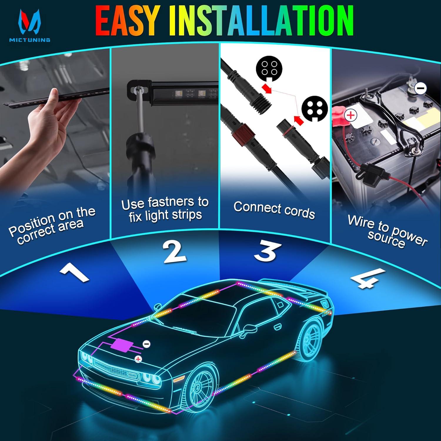 Barra de Luz LED RGB MICTUNING U8 con Control Remoto Doble - 8 Piezas