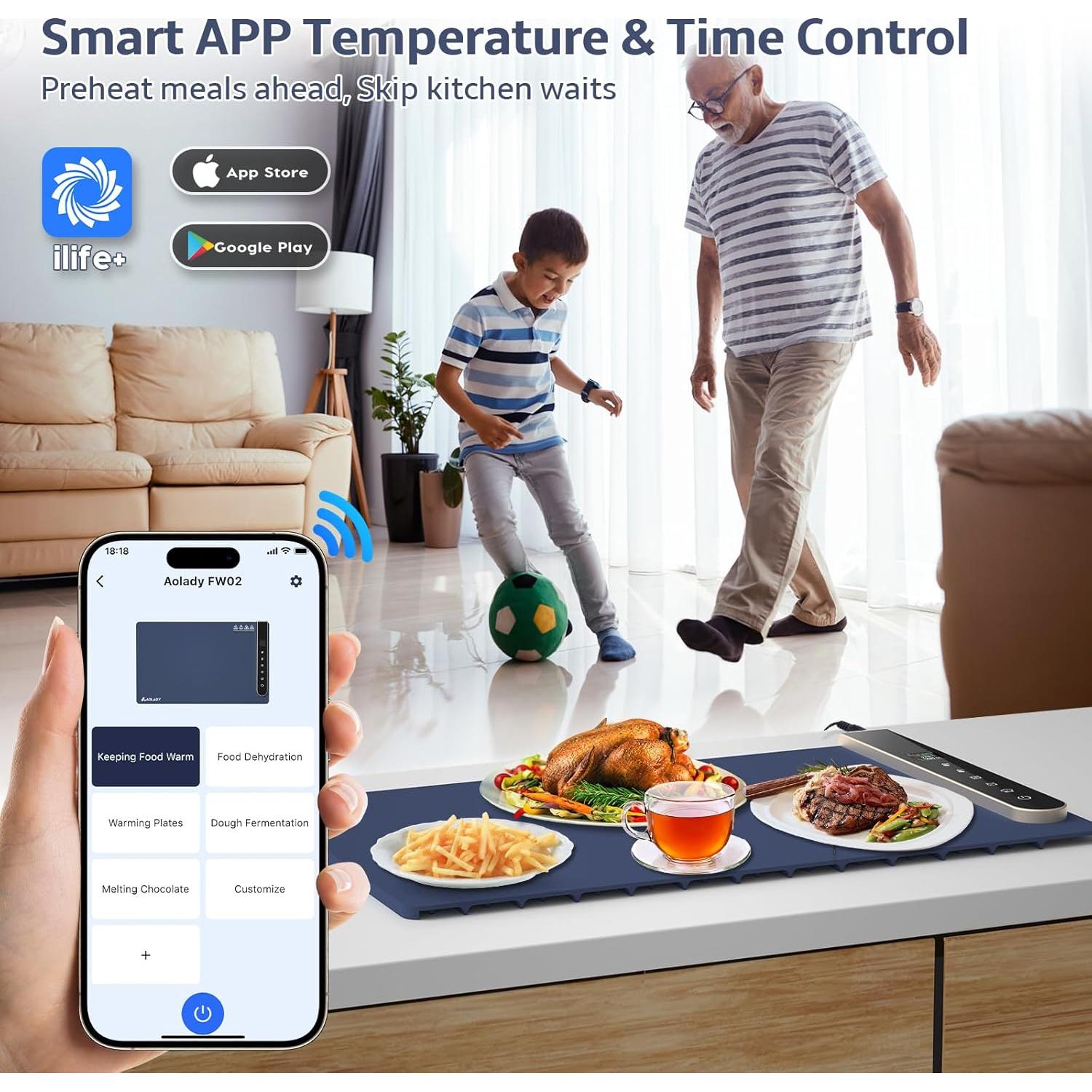 Alfombrilla Calentadora de Comida Eléctrica Azul 38.1x61cm