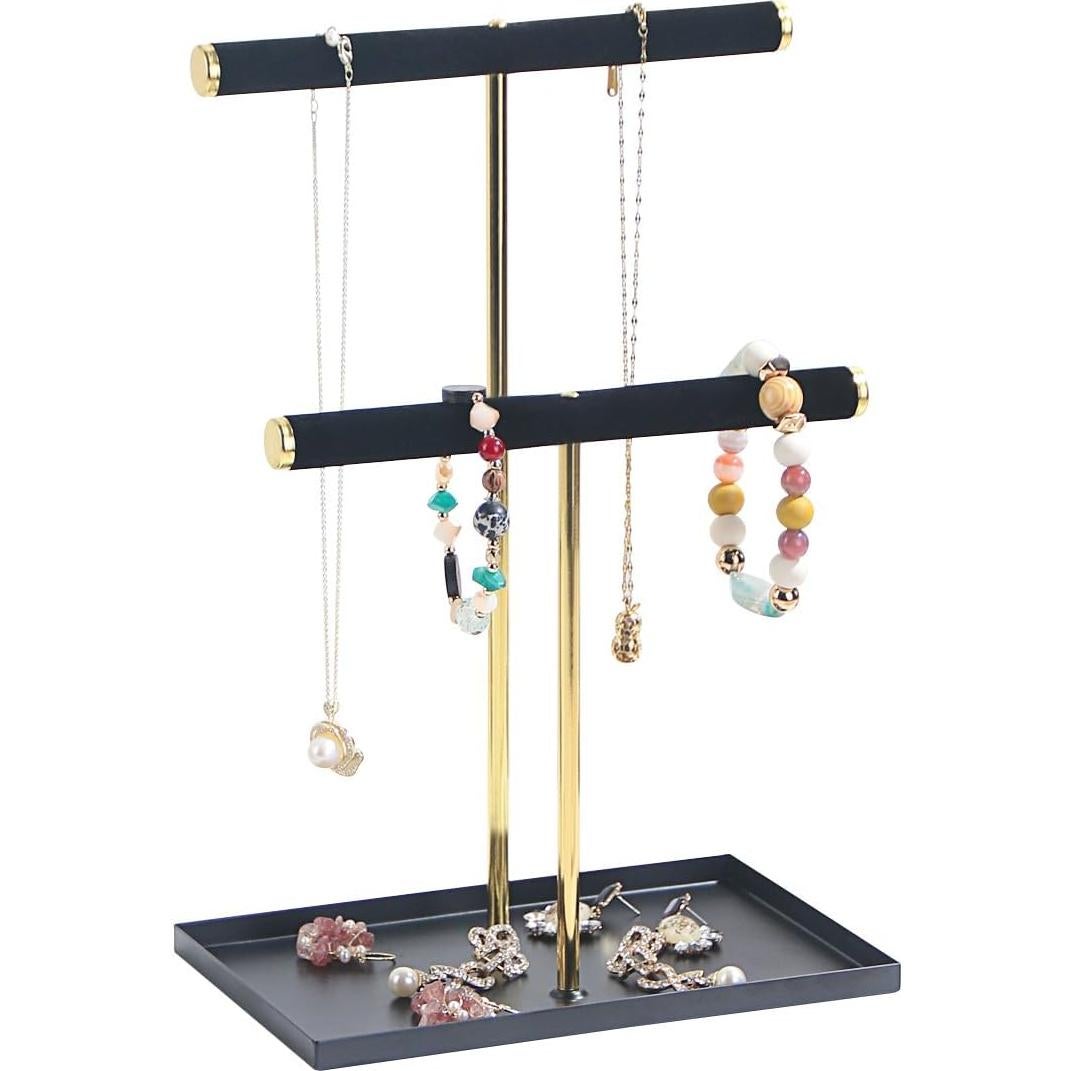 Soporte de Joyería Justsoso Negro 30.48 cm 2 Niveles Metal Terciopelo