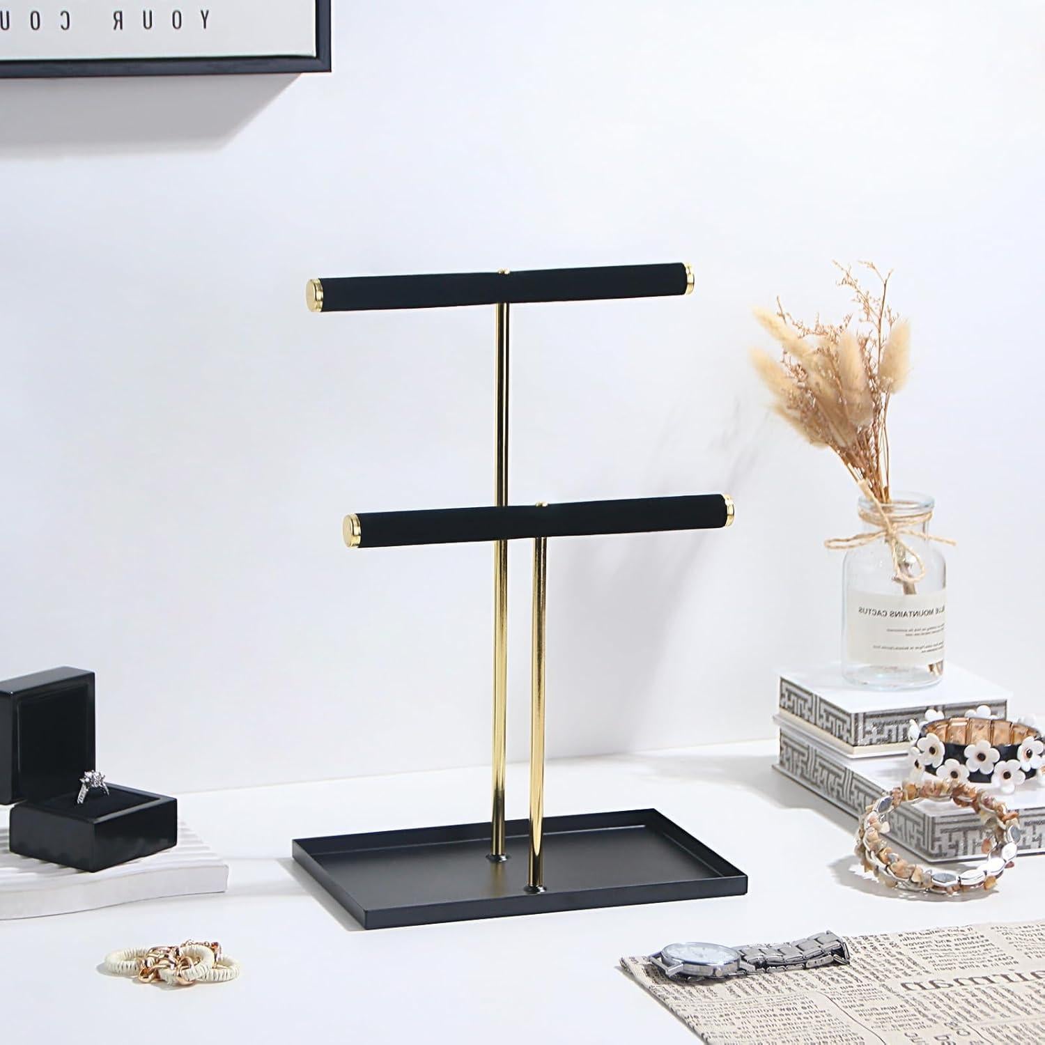 Soporte de Joyería Justsoso Negro 30.48 cm 2 Niveles Metal Terciopelo
