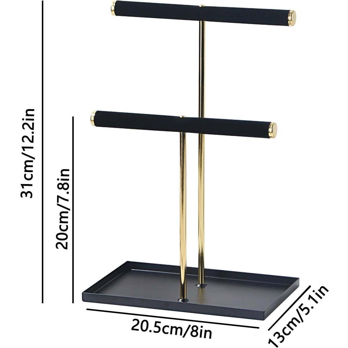 Soporte de Joyería Justsoso Negro 30.48 cm 2 Niveles Metal Terciopelo
