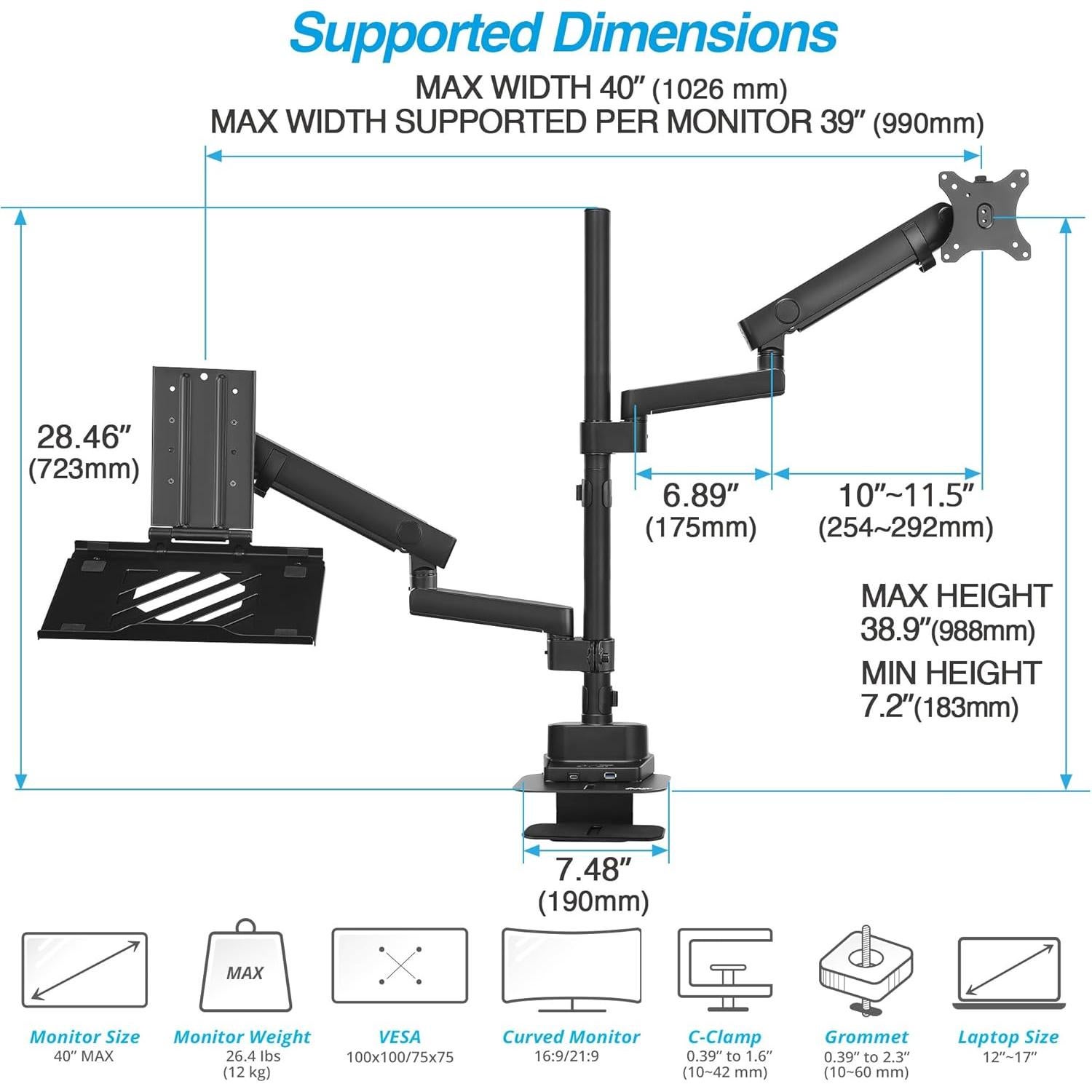 Soporte para Laptop y Doble Monitor AVLT DM113-1 Negro 12kg