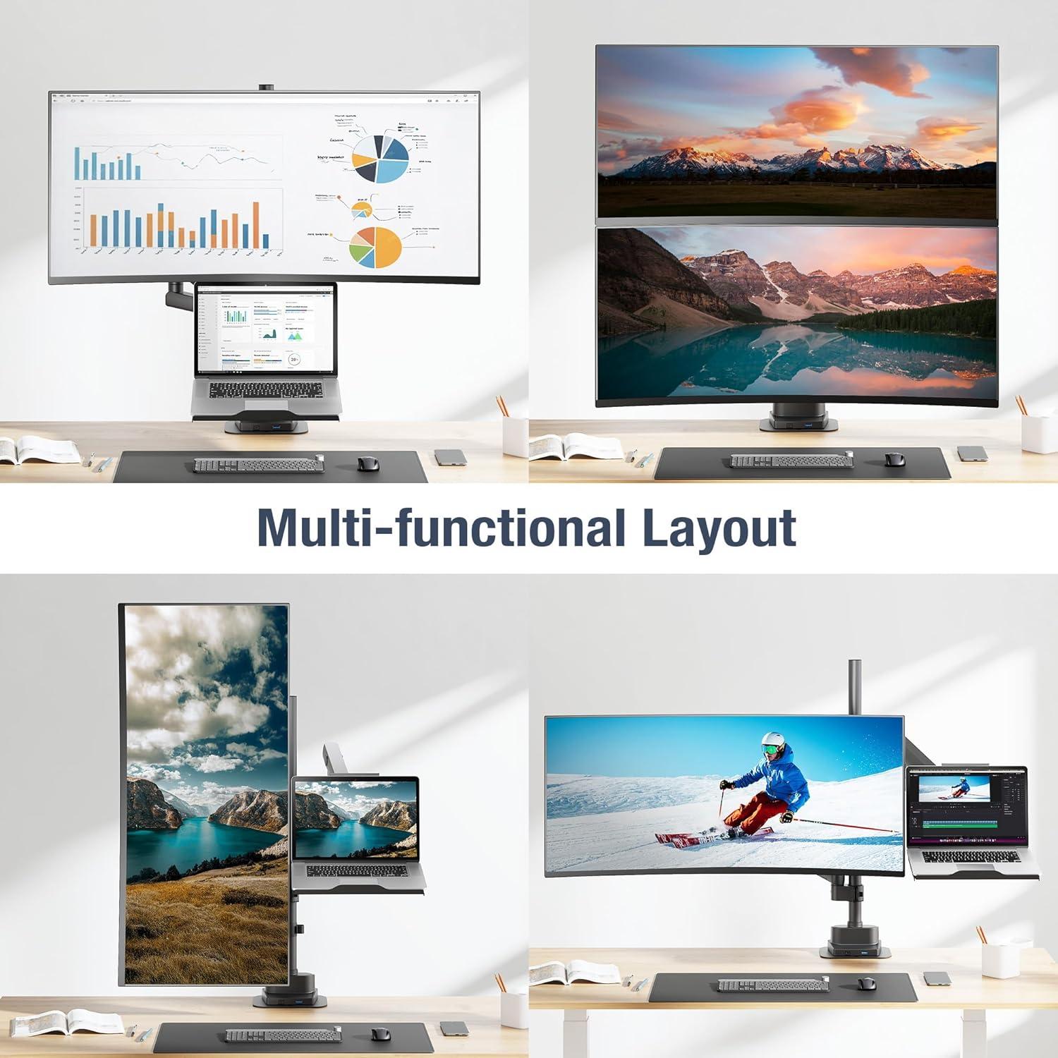 Soporte para Laptop y Doble Monitor AVLT DM113-1 Negro 12kg