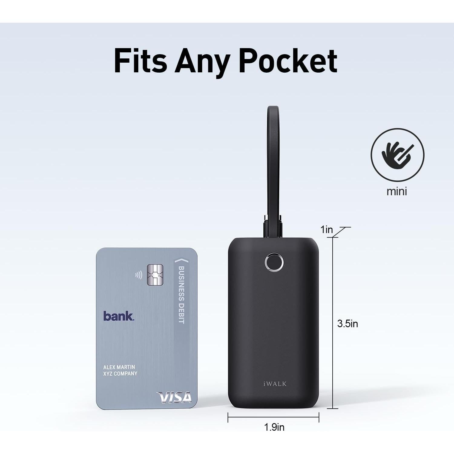 iWALK Mini Cargador Portátil 10,000mAh 22.5W USB-C Negro