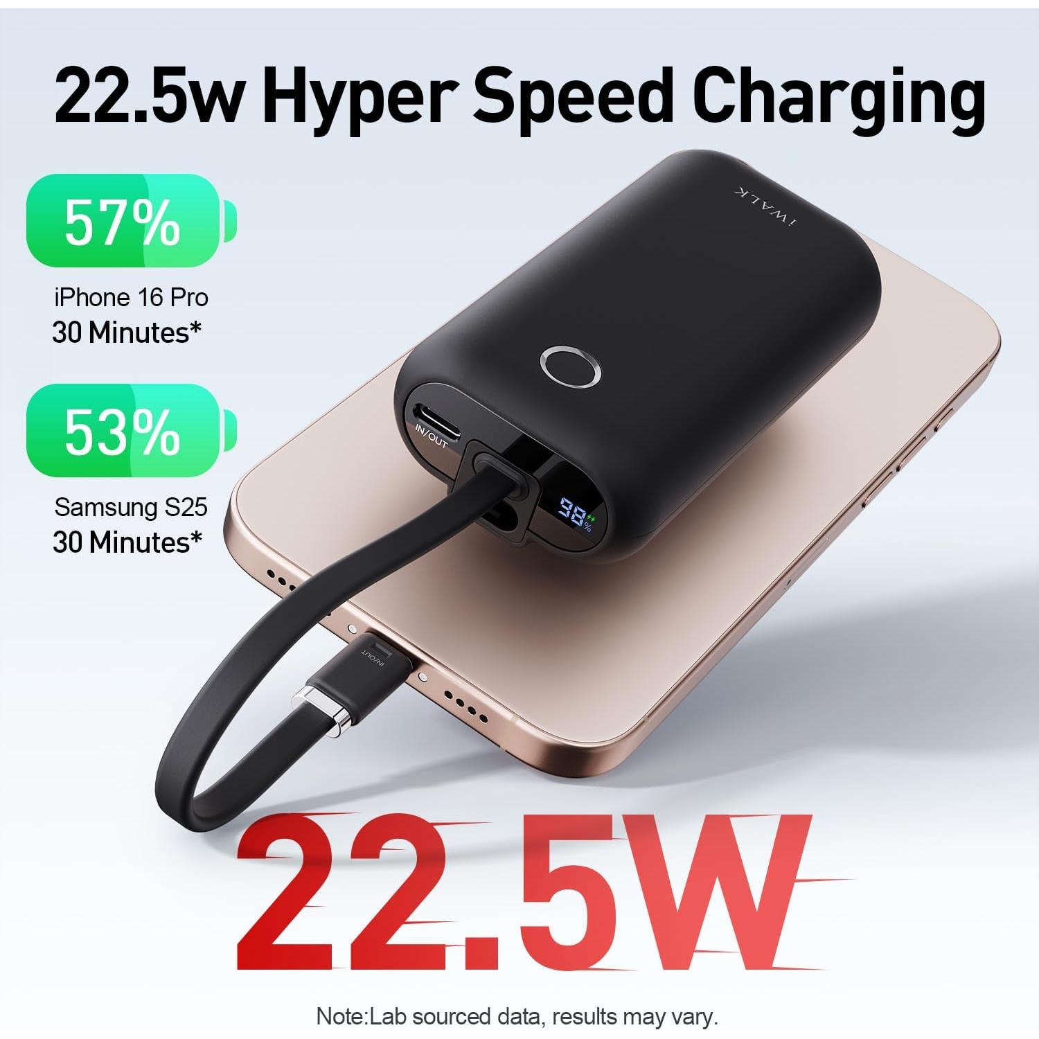 iWALK Mini Cargador Portátil 10,000mAh 22.5W USB-C Negro