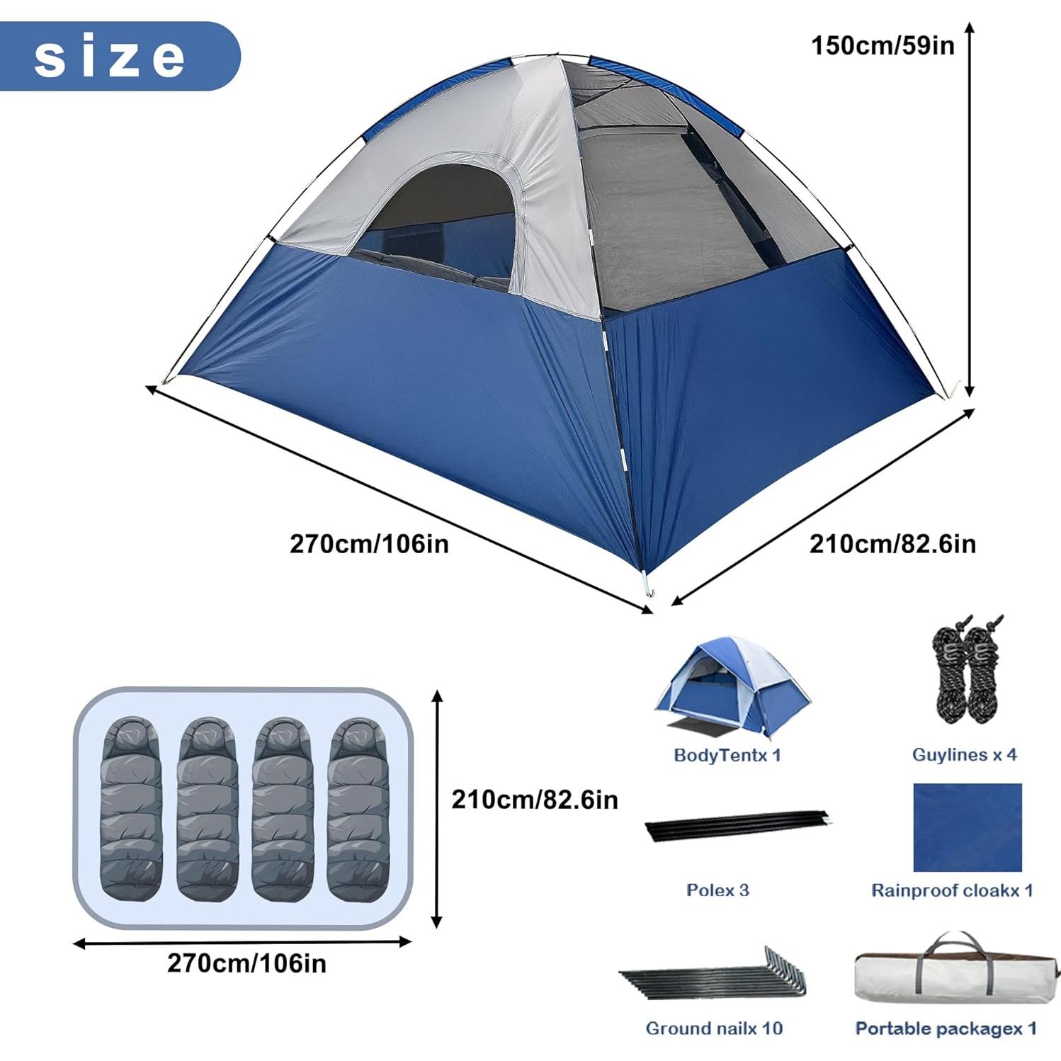 Tienda de Camping Domo XL 4 Personas Impermeable XL