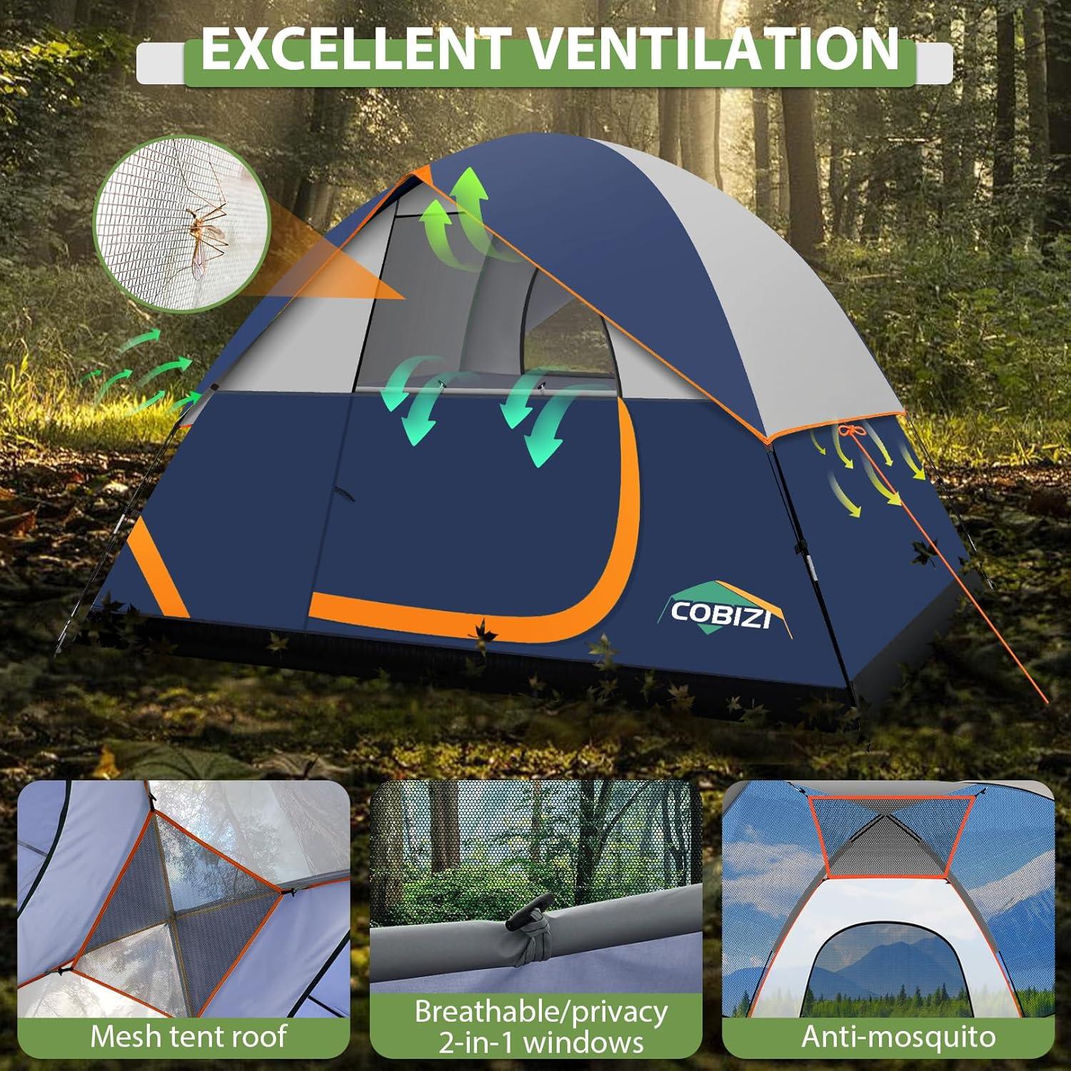 Tienda de Camping COBIZI para 4 Personas, Impermeable y Ligera