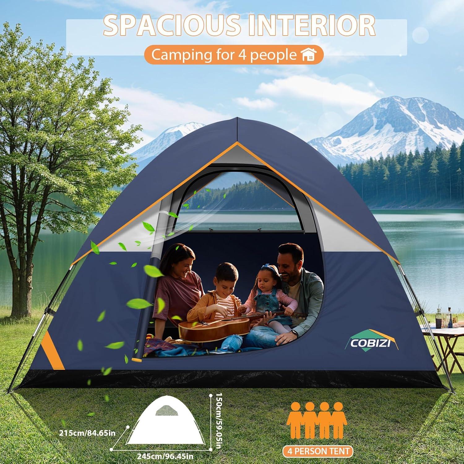 Tienda de Camping COBIZI para 4 Personas, Impermeable y Ligera