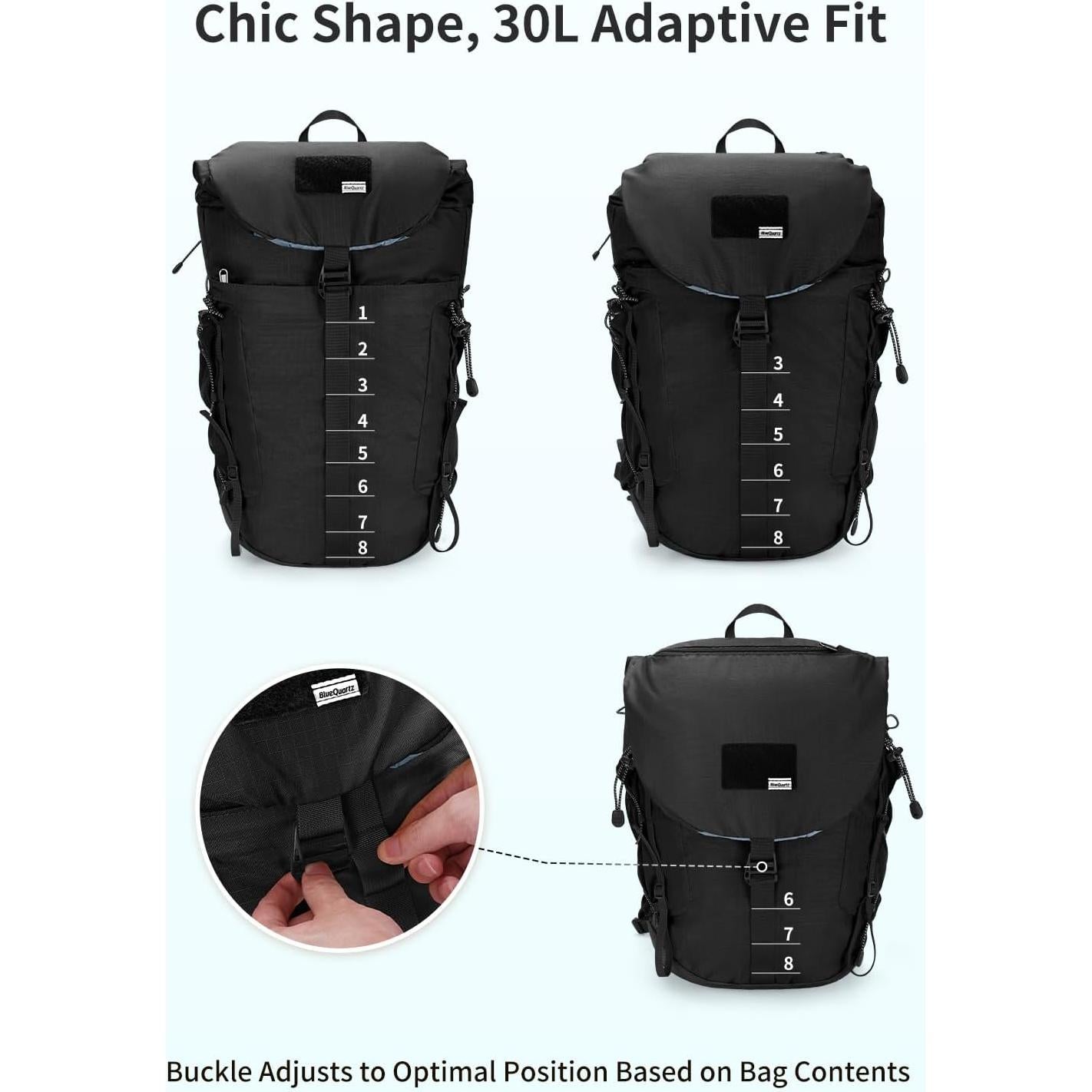 Mochila de Senderismo 30L BQ6093 Resistente al Agua Negra