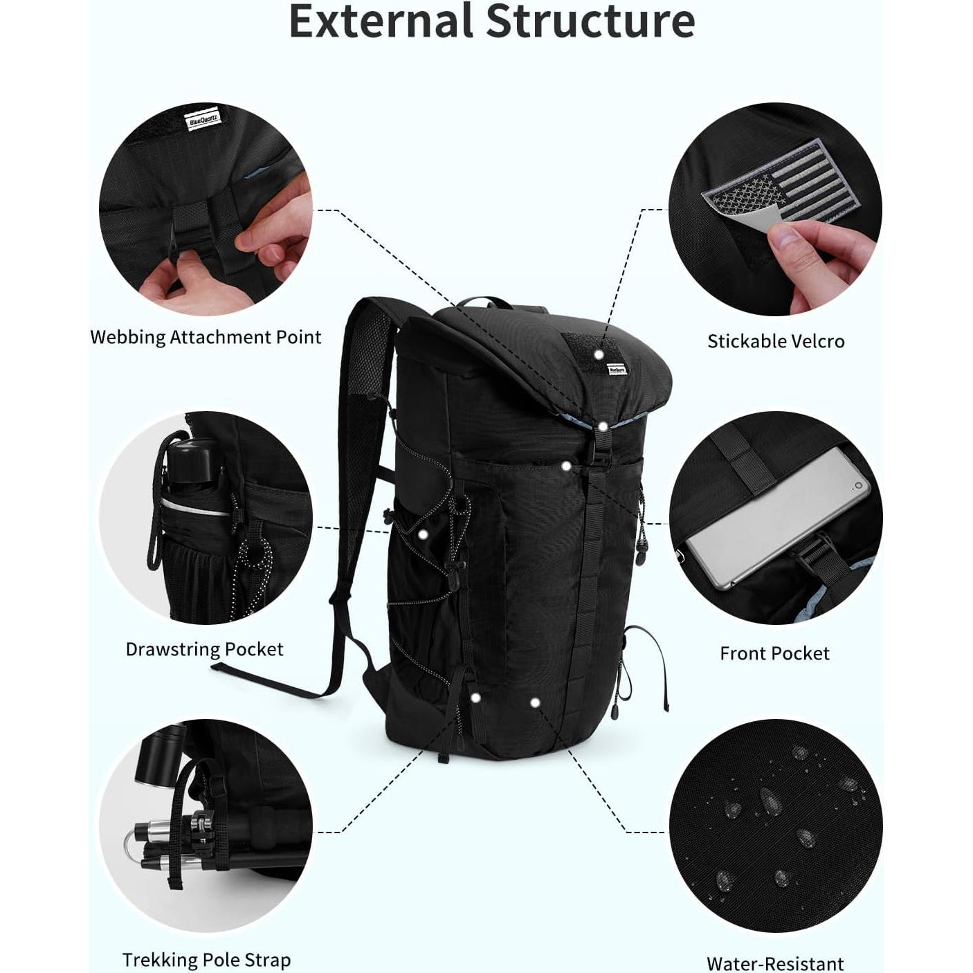 Mochila de Senderismo 30L BQ6093 Resistente al Agua Negra