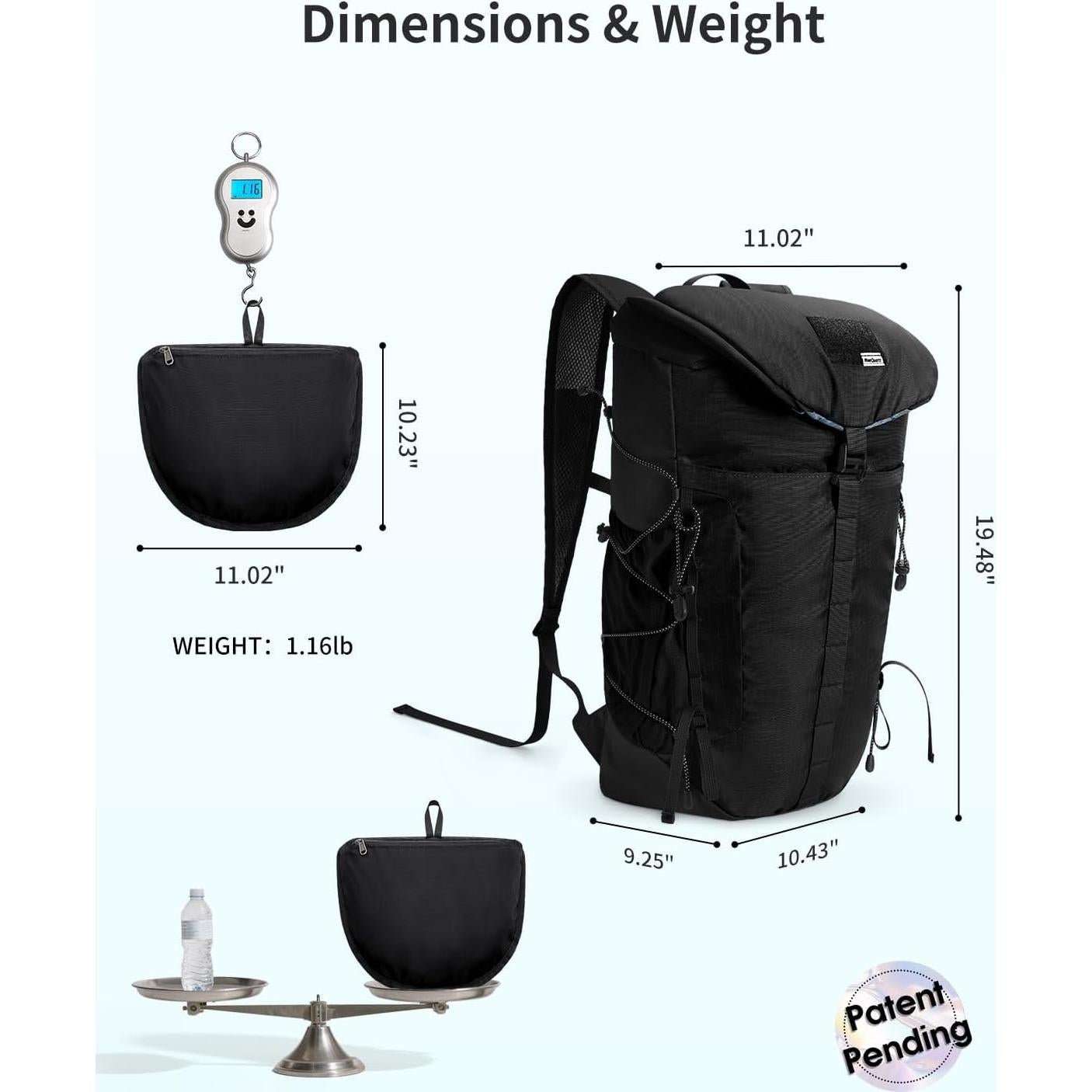 Mochila de Senderismo 30L BQ6093 Resistente al Agua Negra