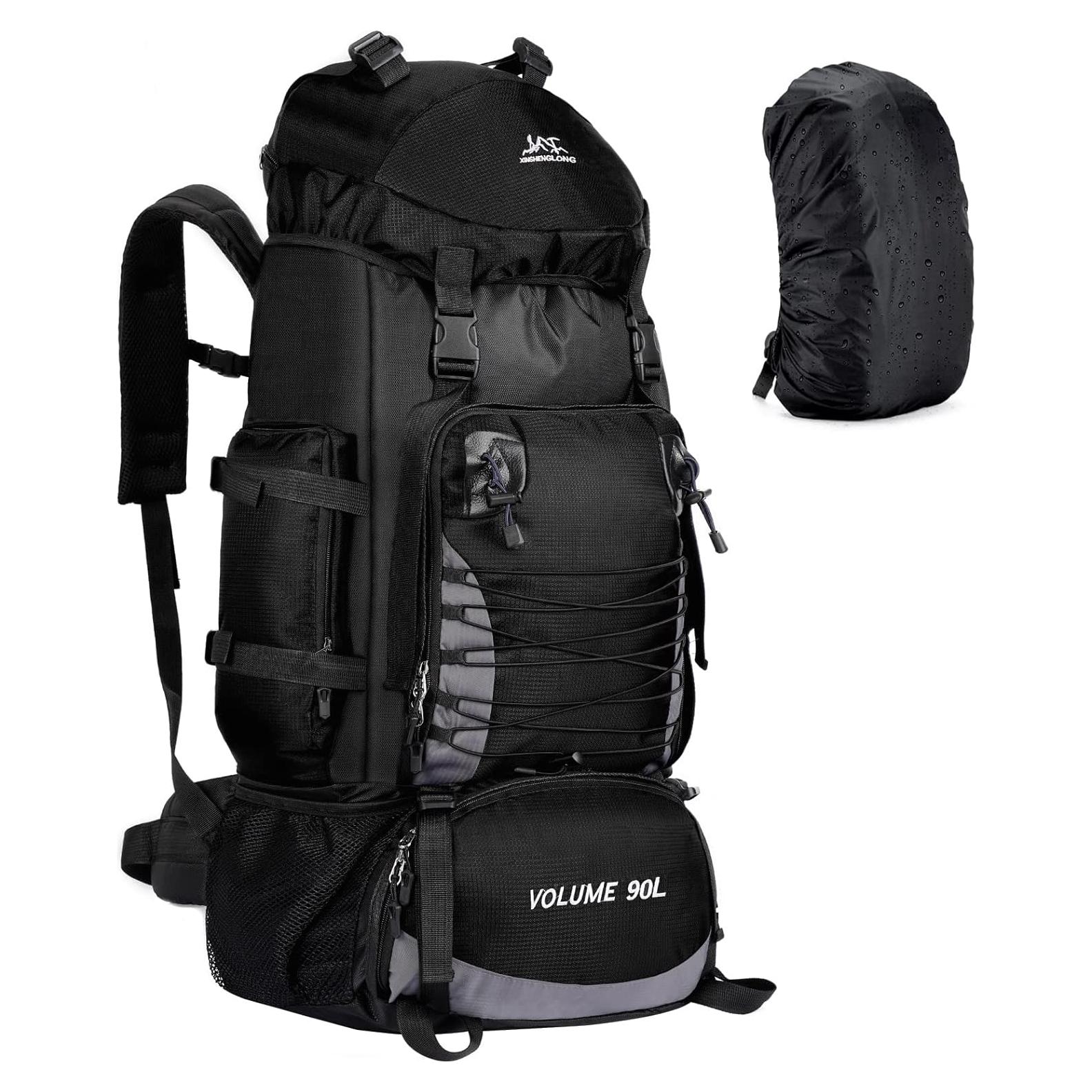 Mochila de Senderismo 90L Impermeable Negra - Camping y Viaje