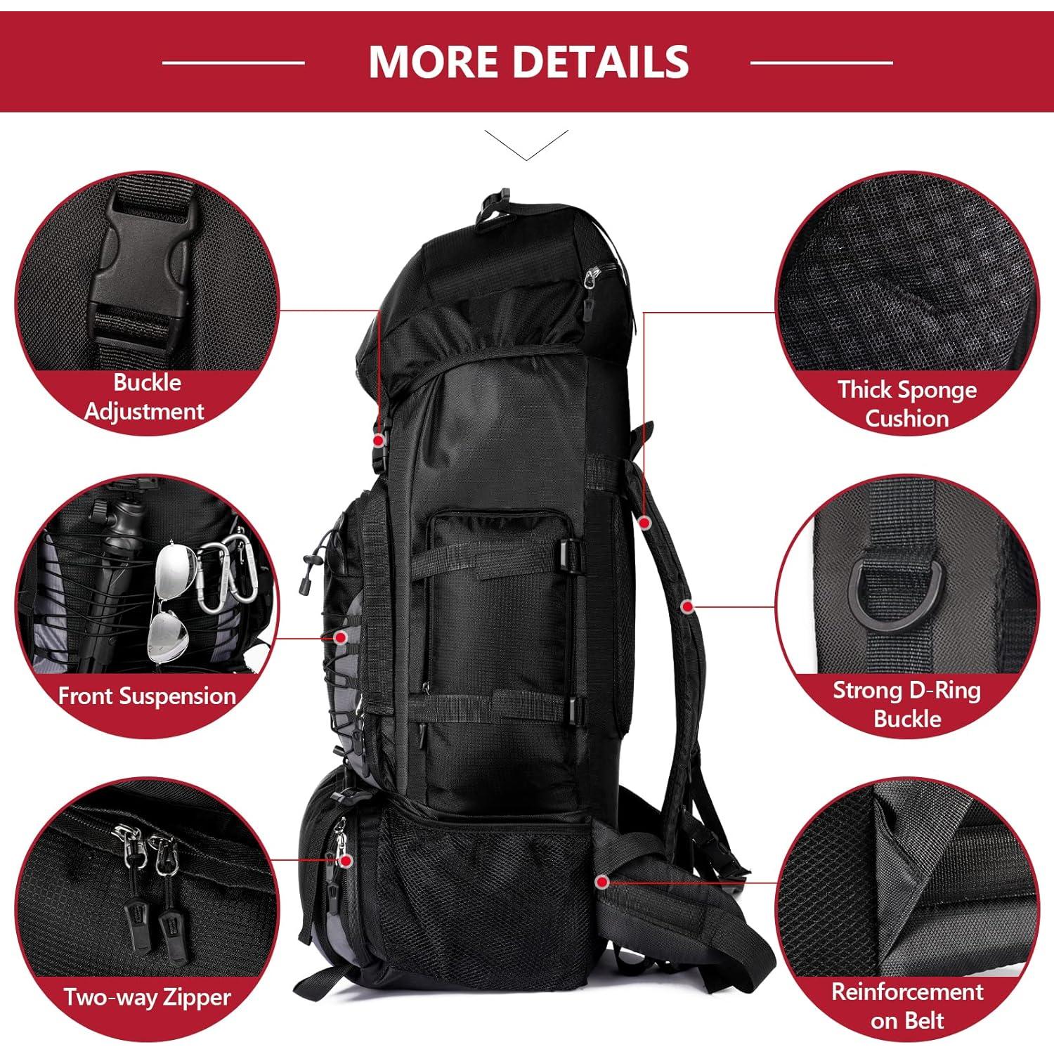Mochila de Senderismo 90L Impermeable Negra - Camping y Viaje