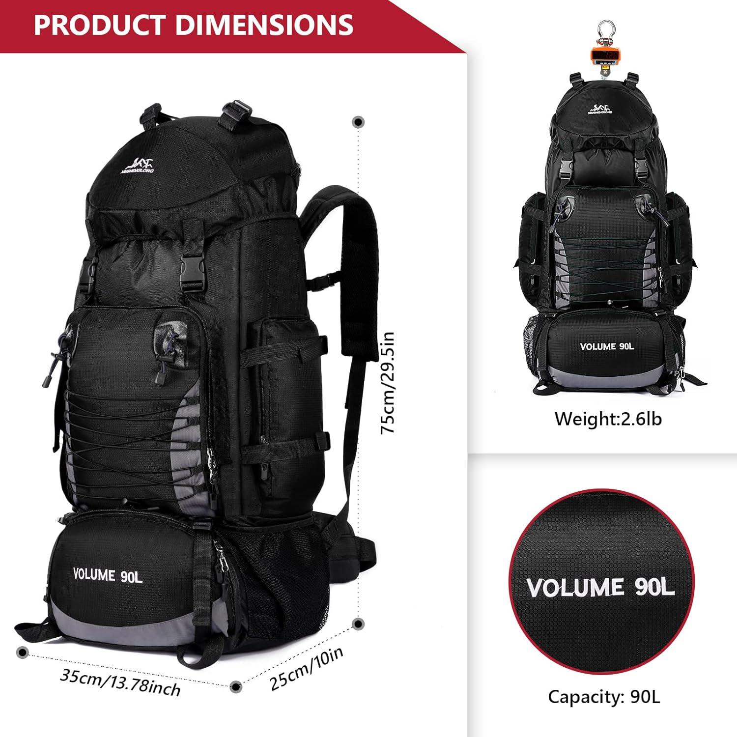 Mochila de Senderismo 90L Impermeable Negra - Camping y Viaje