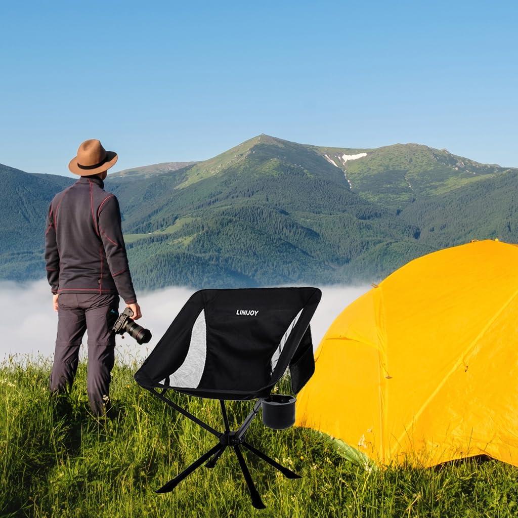 Silla de Camping Plegable Linijoy Negra 136kg Portátil