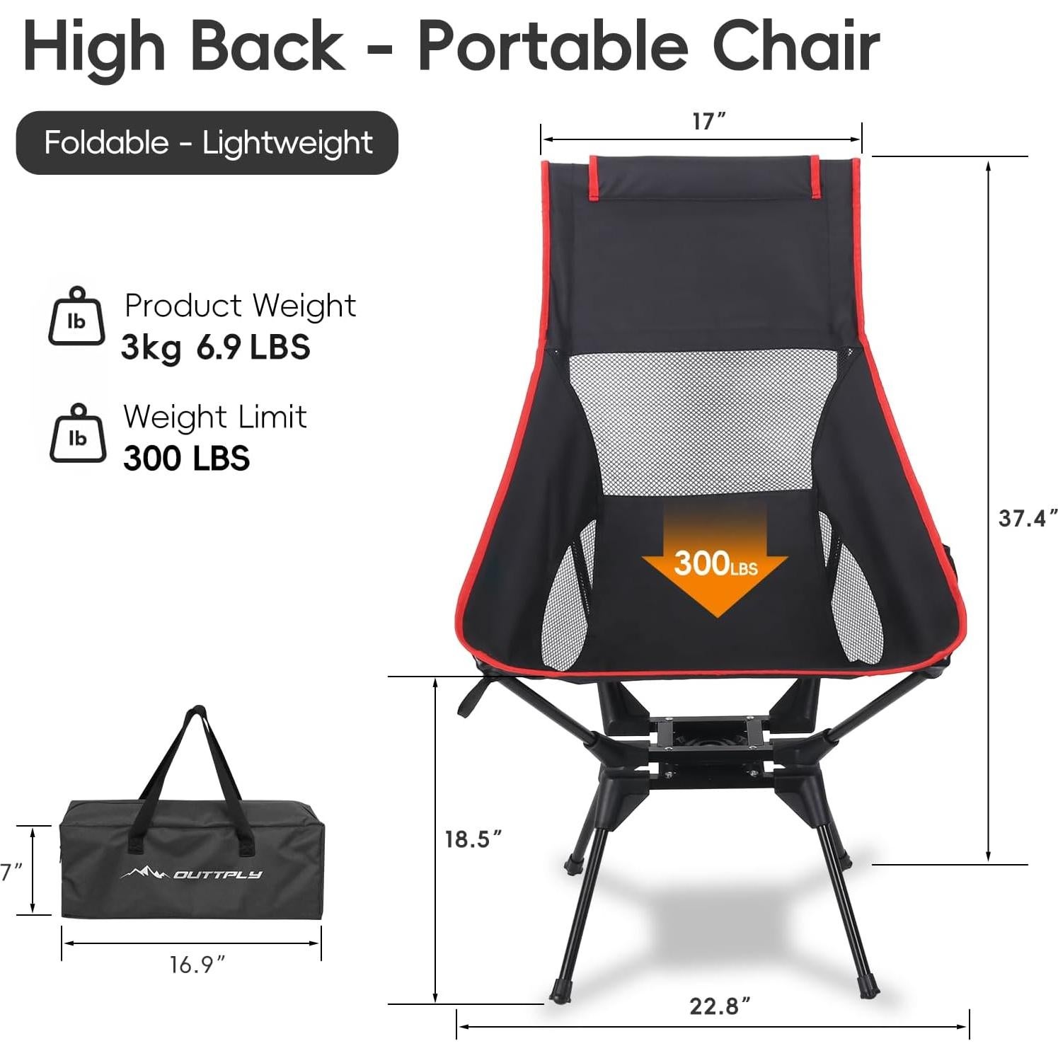 Silla de Camping Giratoria OUTTPLY Plegable Respaldo Alto