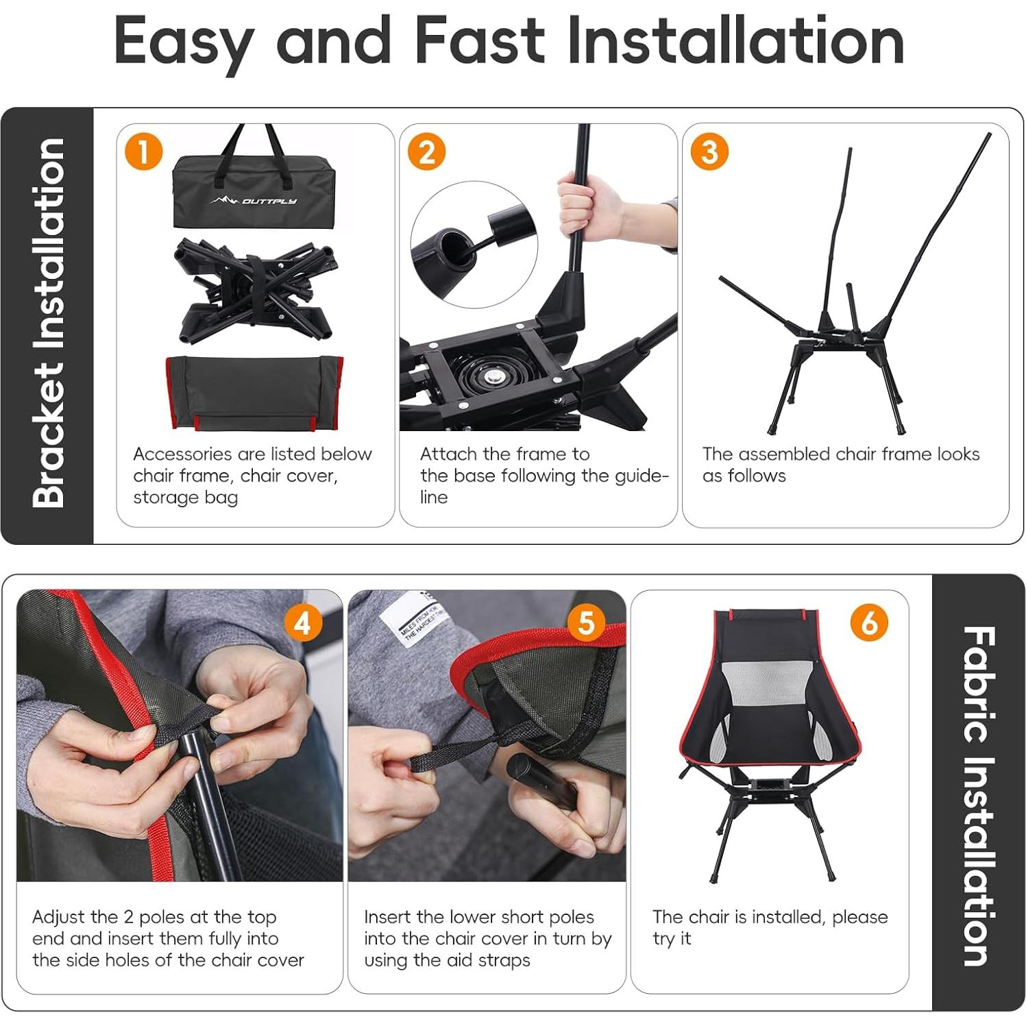 Silla de Camping Giratoria OUTTPLY Plegable Respaldo Alto