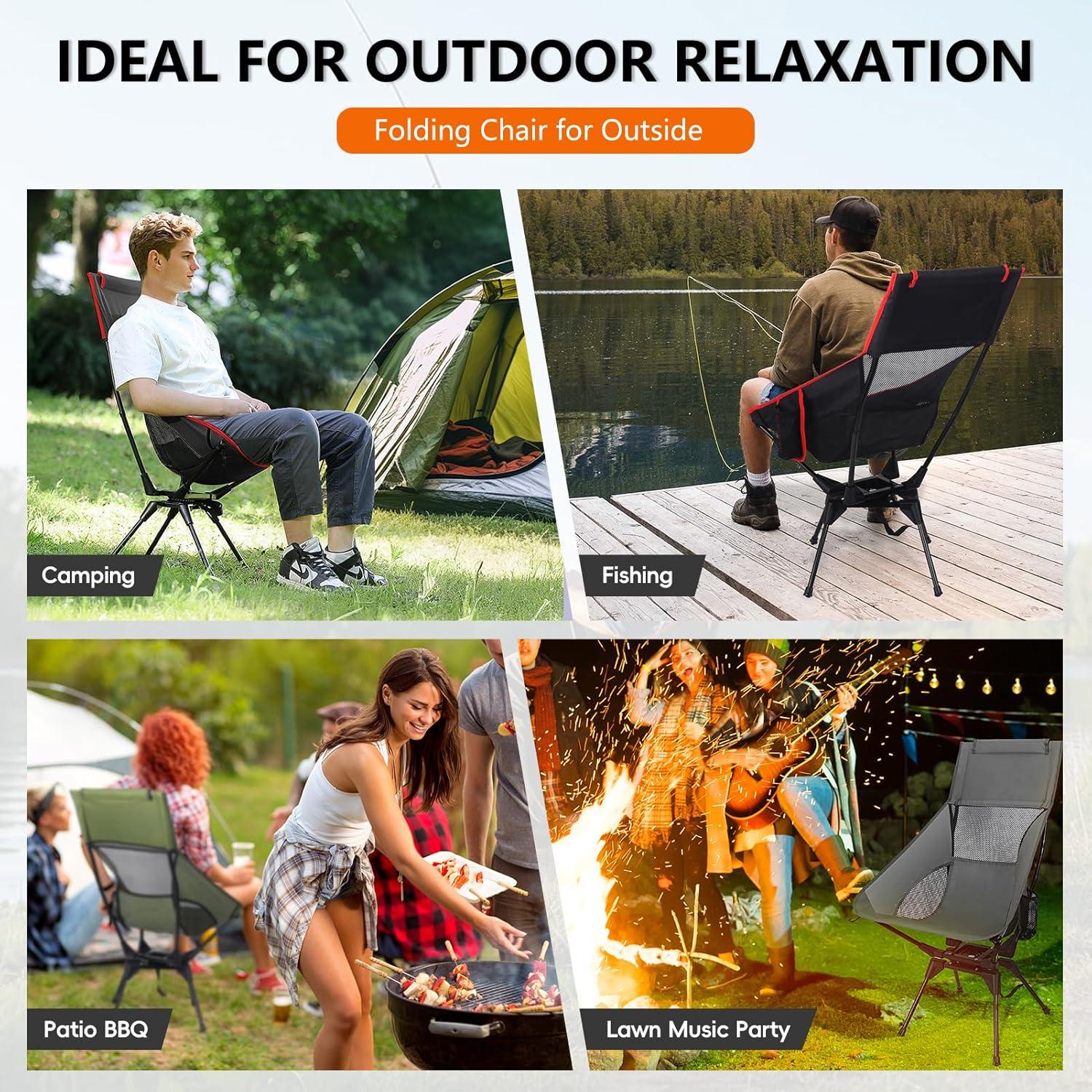 Silla de Camping Giratoria OUTTPLY Plegable Respaldo Alto