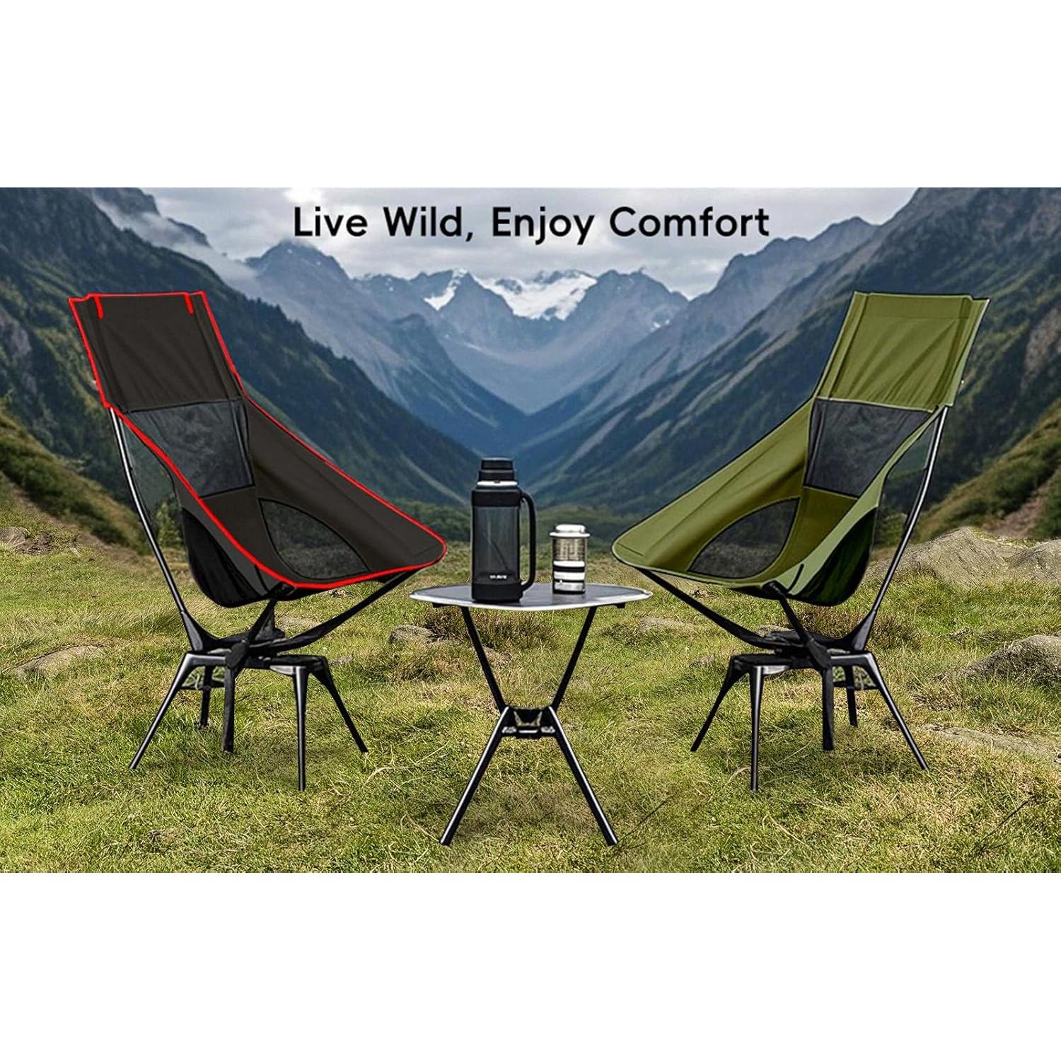 Silla de Camping Giratoria OUTTPLY Plegable Respaldo Alto