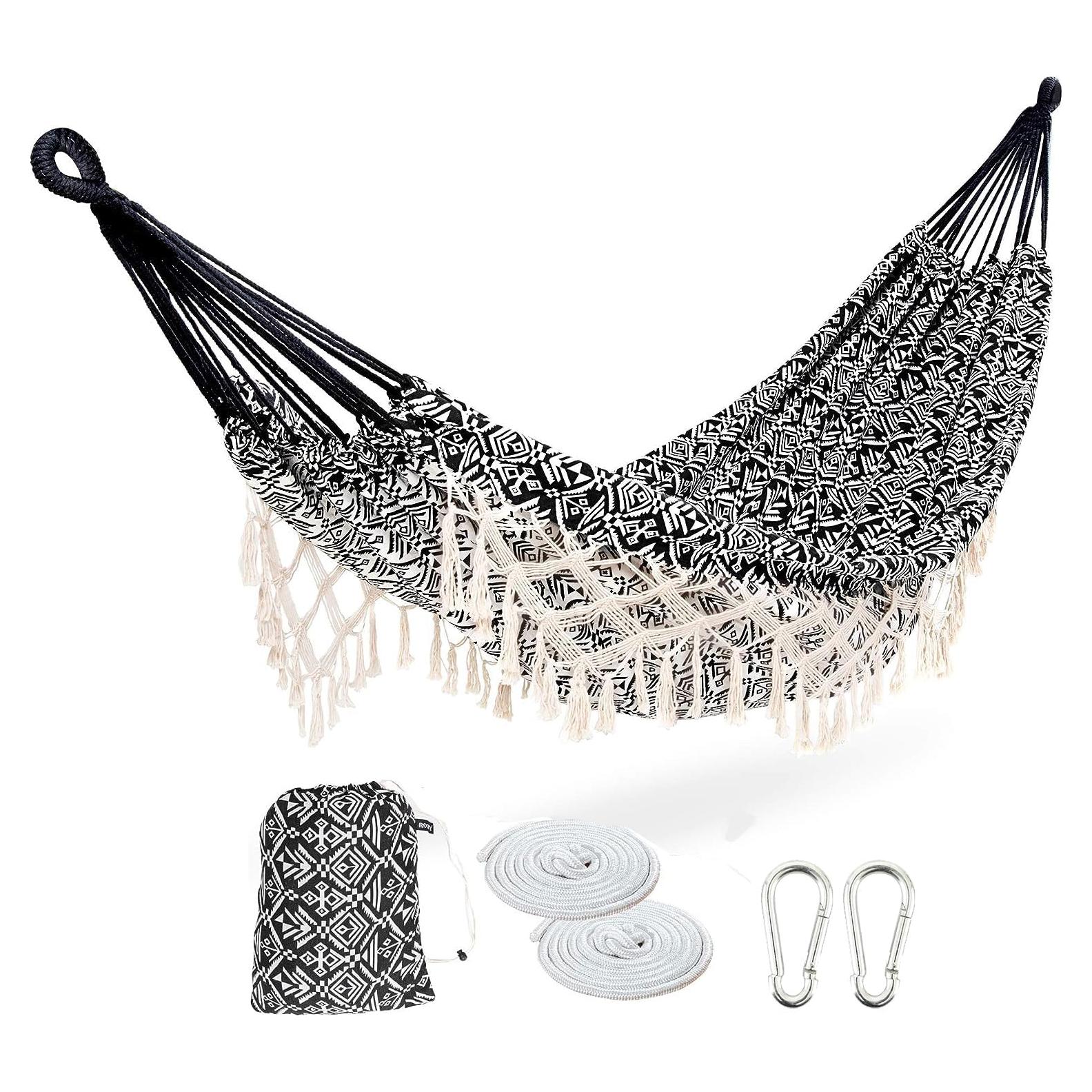 Hamaca Portátil Extra Grande ROOITY Algodón Negro/Blanco 204 kg