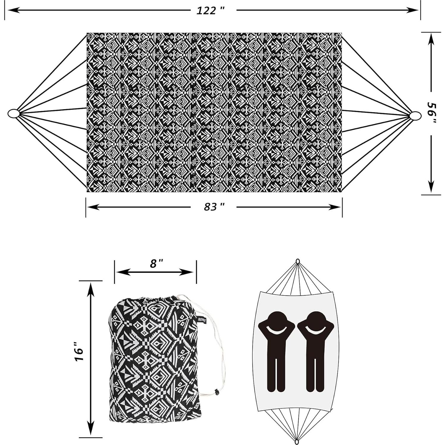 Hamaca Portátil Extra Grande ROOITY Algodón Negro/Blanco 204 kg