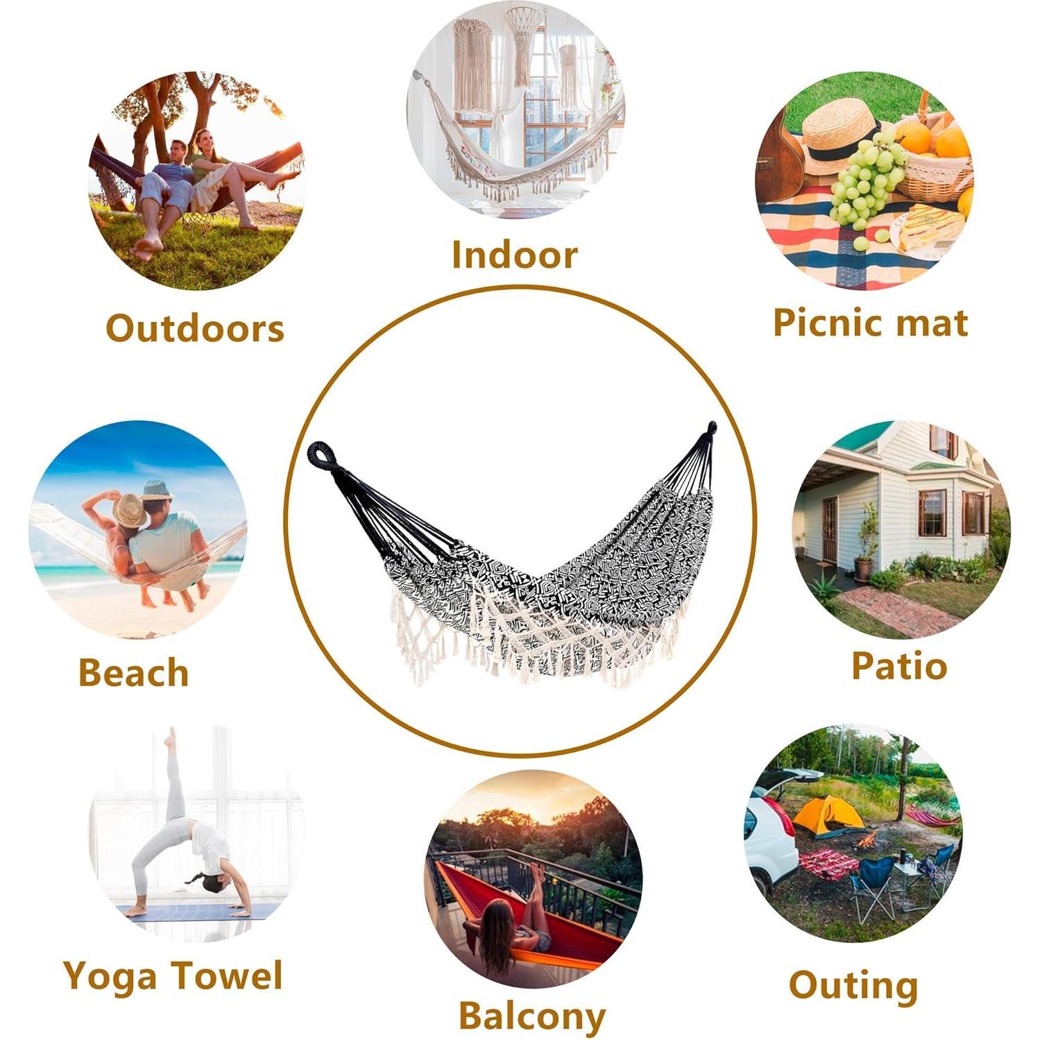 Hamaca Portátil Extra Grande ROOITY Algodón Negro/Blanco 204 kg