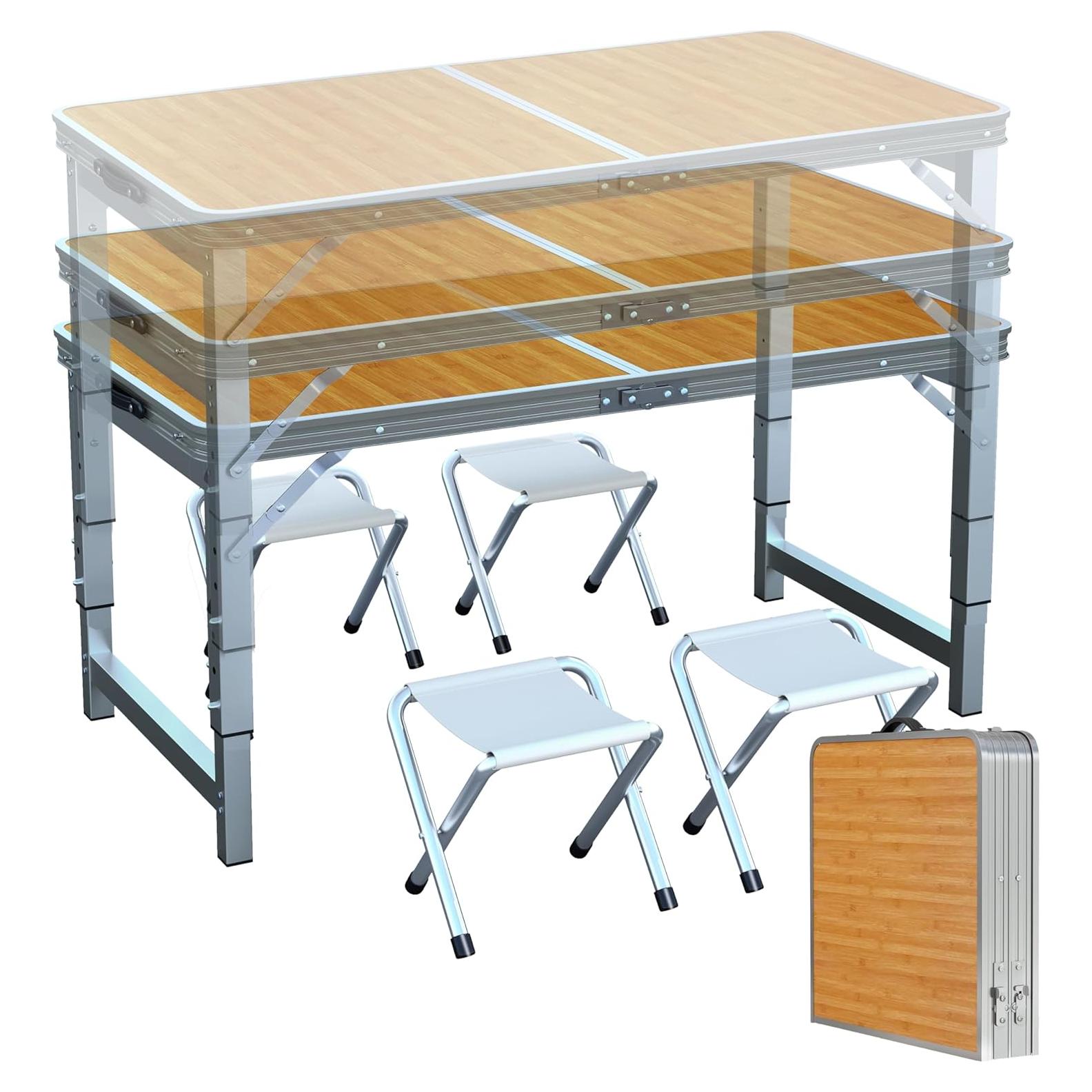 Mesa Plegable UNICOO 1.2m con 4 Sillas Ajustable Arce Miel