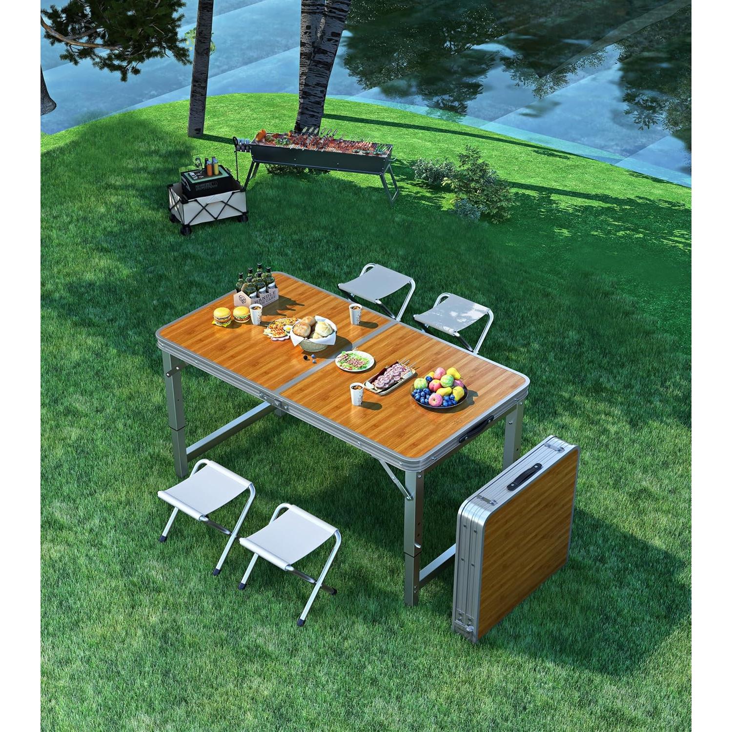 Mesa Plegable UNICOO 1.2m con 4 Sillas Ajustable Arce Miel