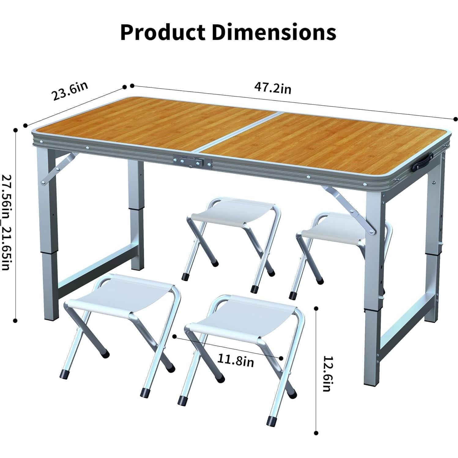 Mesa Plegable UNICOO 1.2m con 4 Sillas Ajustable Arce Miel