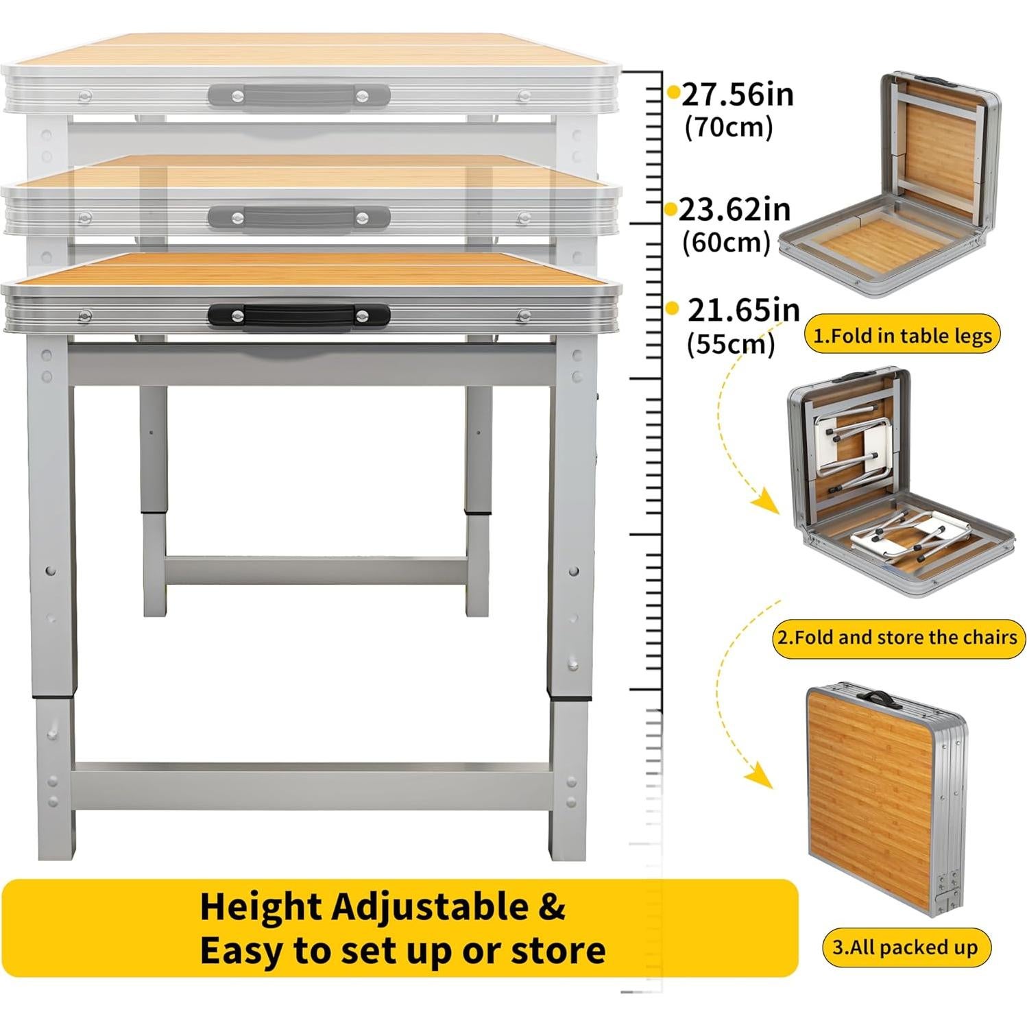 Mesa Plegable UNICOO 1.2m con 4 Sillas Ajustable Arce Miel