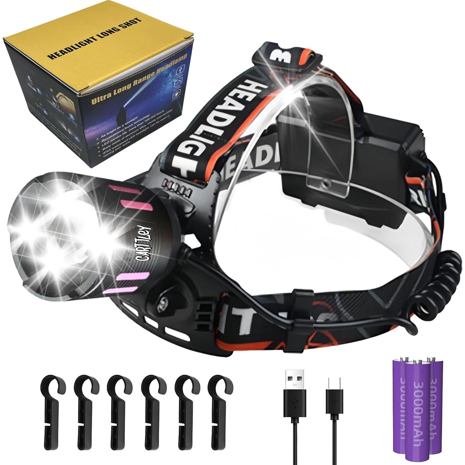 Linterna Frontal Recargable Carttley 150000LM IP67 4 Modos