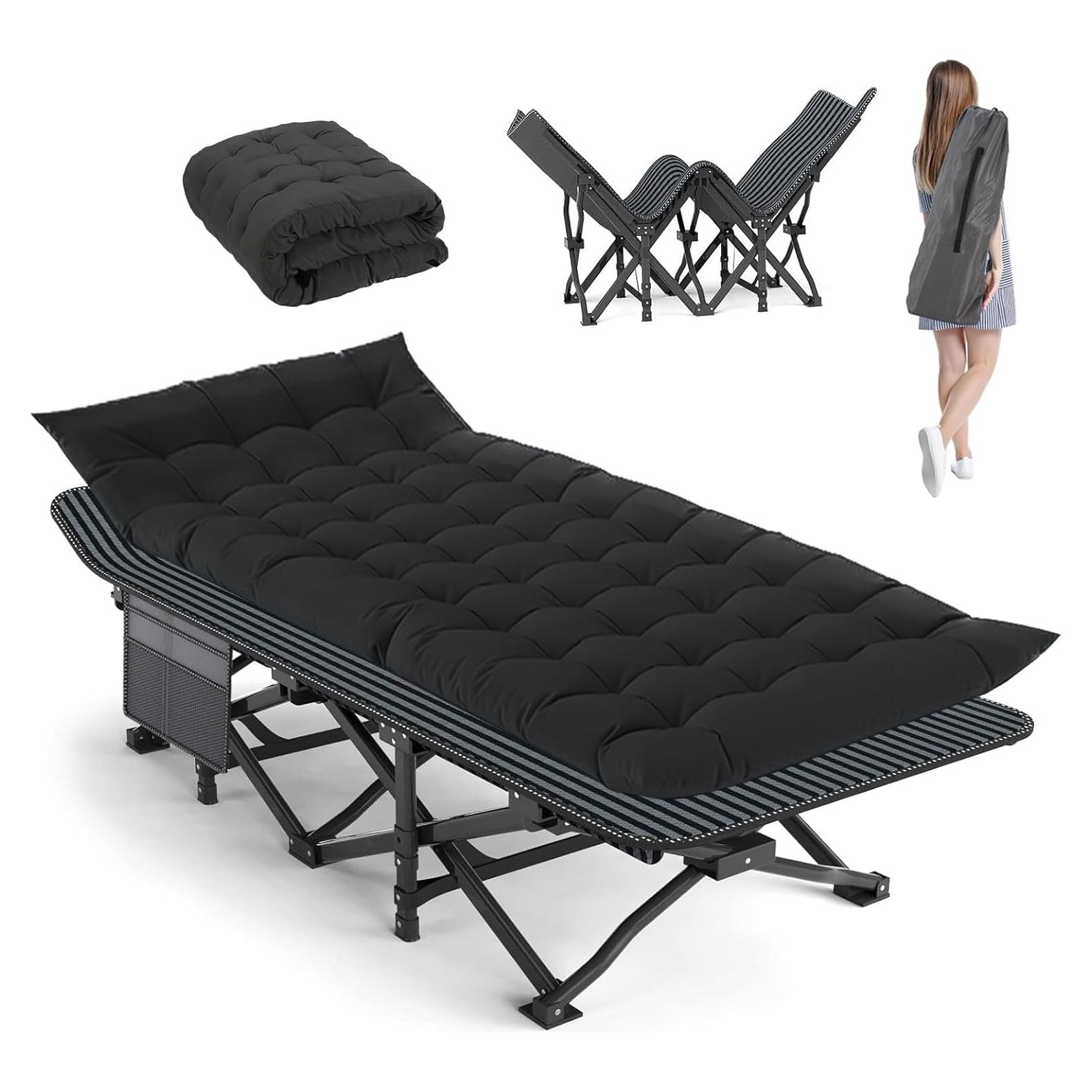 Cama de Camping Plegable XL Genérico con Colchón Grueso 190.5x71.1cm