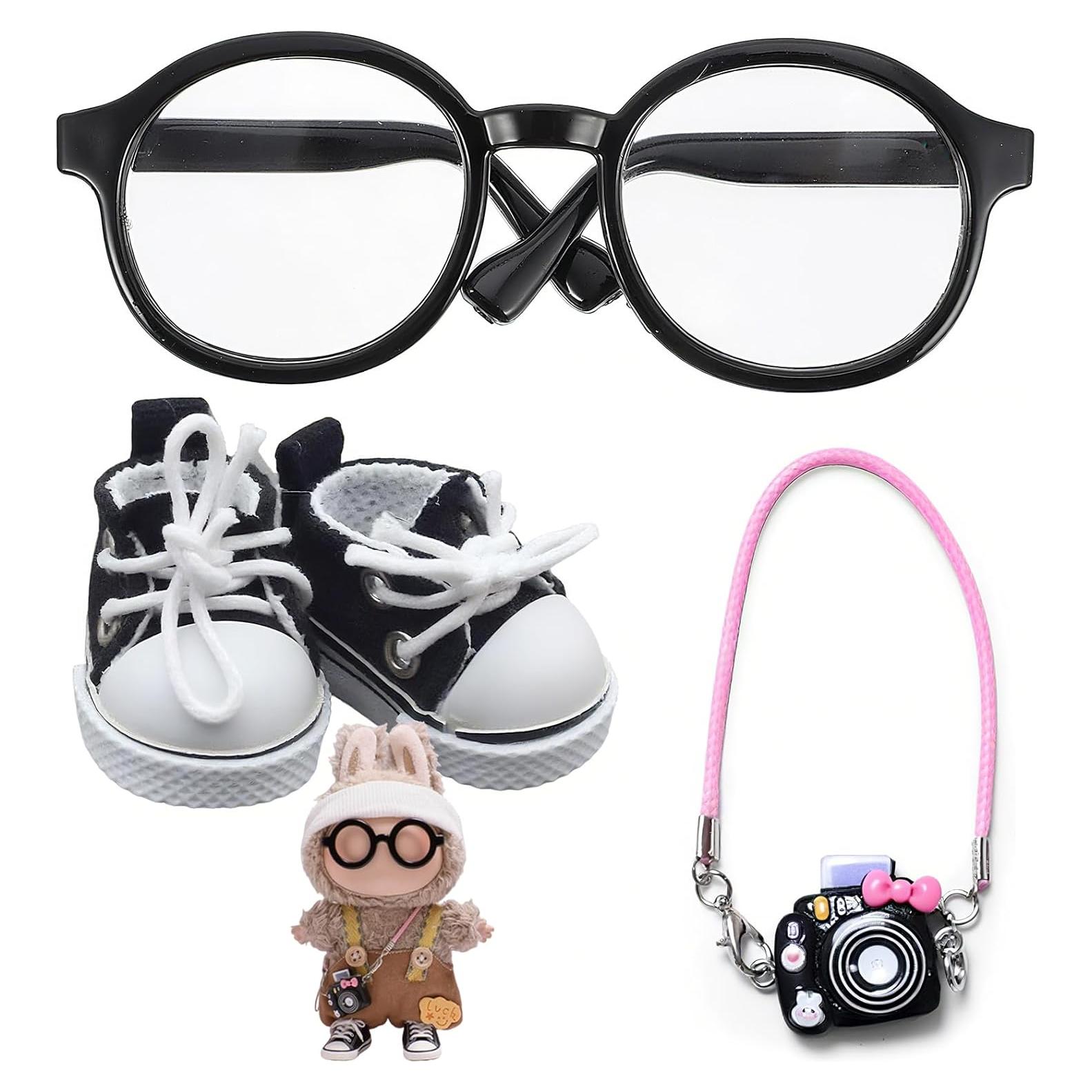 Juego de Accesorios para Muñecas Labubu - Gafas, Cámara y Zapatos Mini