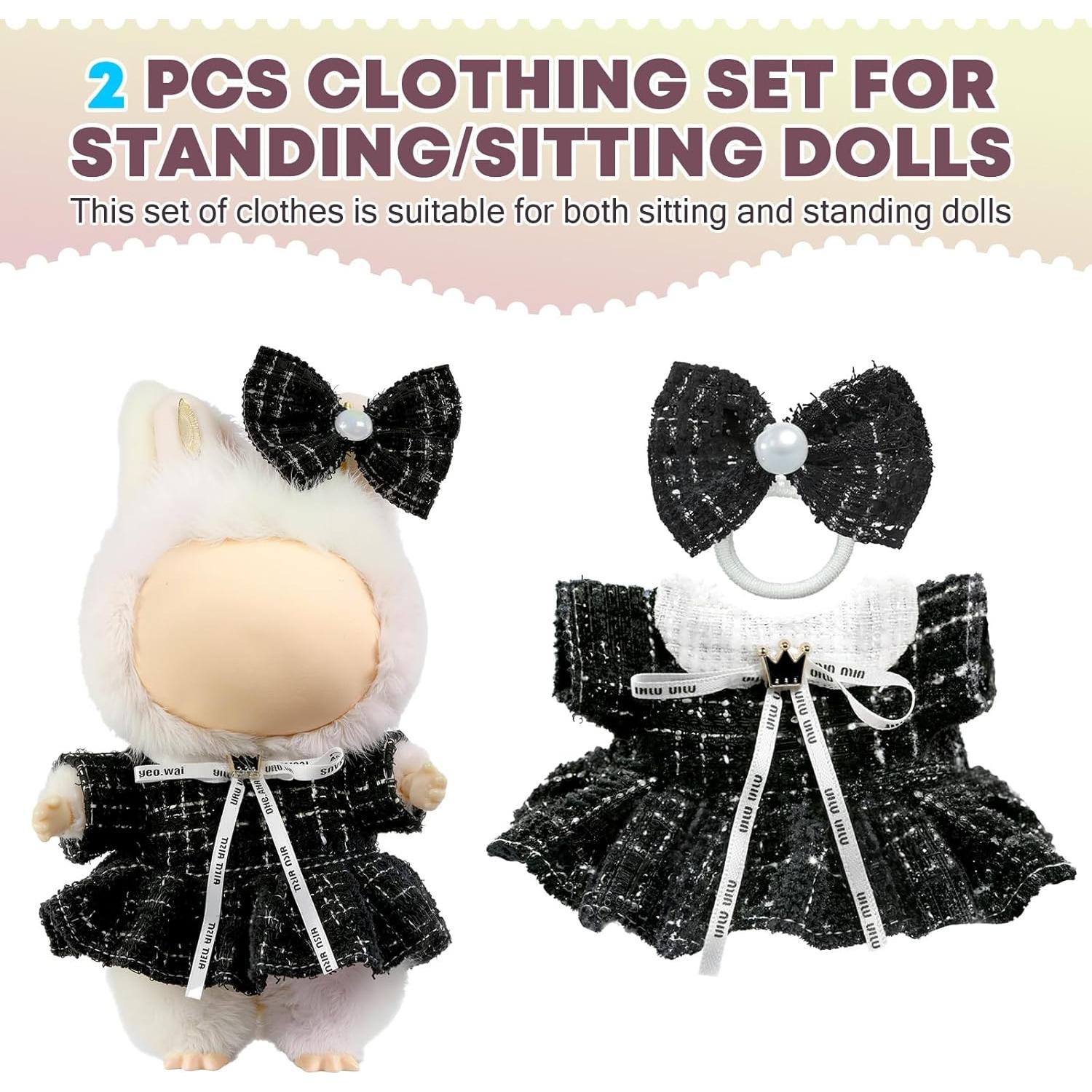 Conjunto de Ropa de Muñeca LABUBU 17cm Chic de Lujo Negro